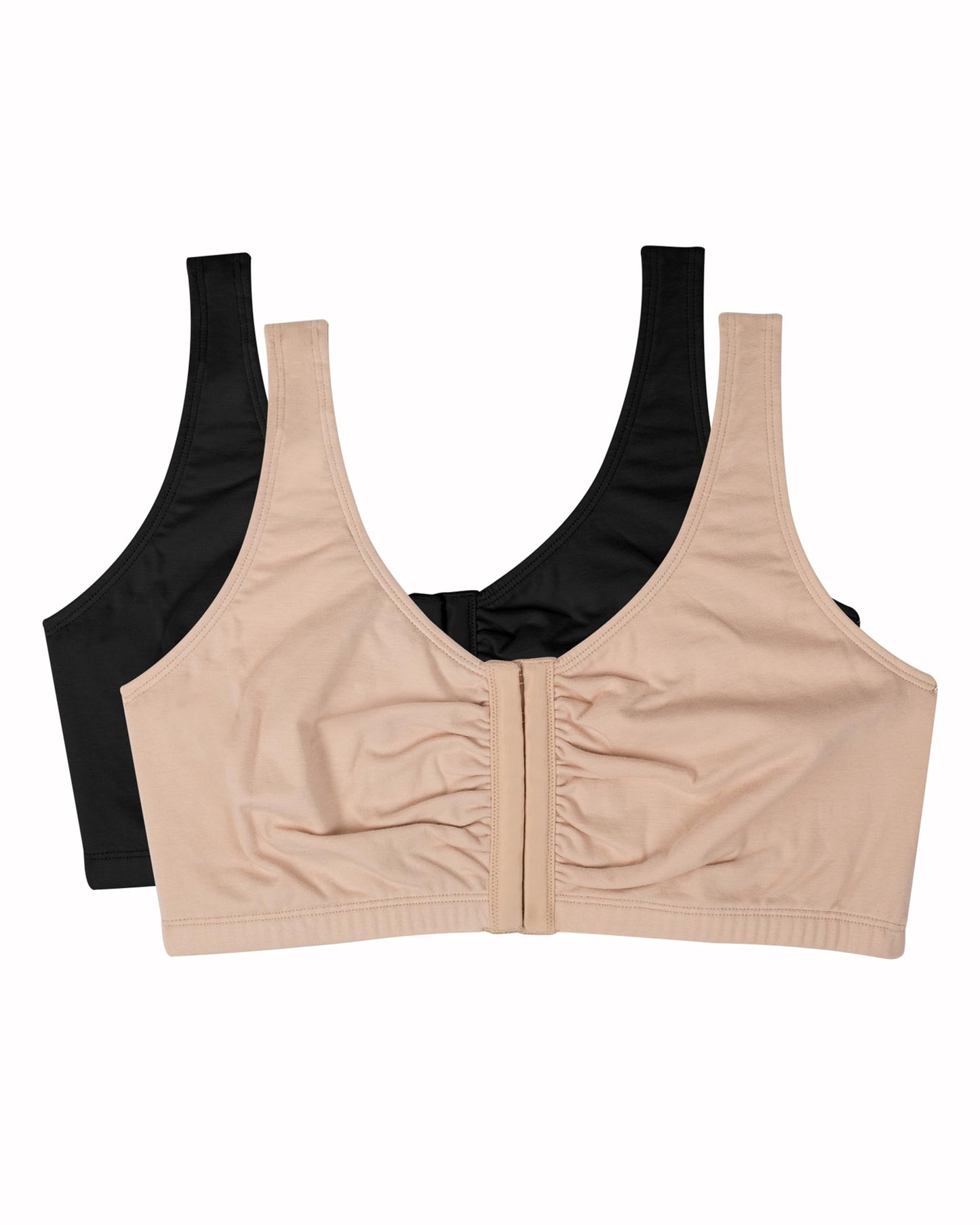 Fruit of the Loom Women's Front Close Builtup Sports Bra, Sand/Black 2-Pack, 36