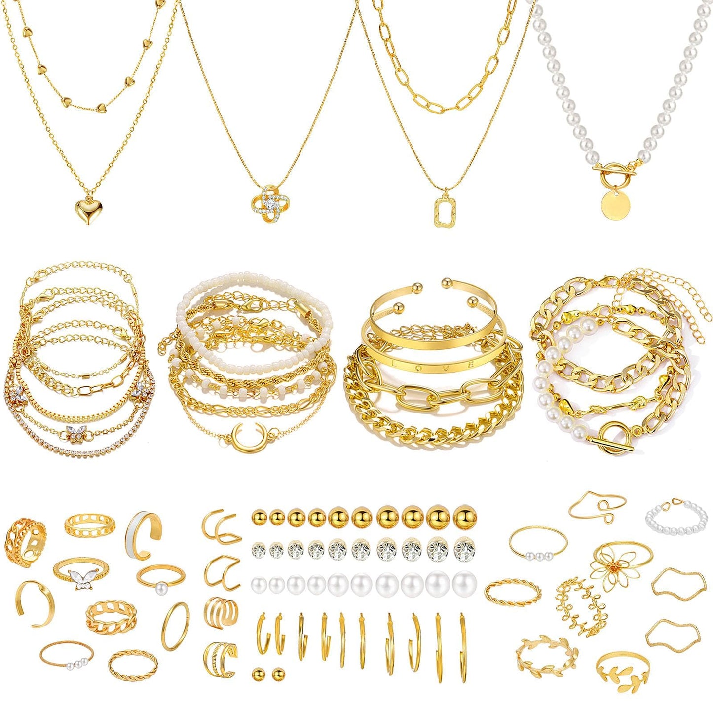 69-Piece Gold Jewelry Set for Women | Necklaces, Bracelets & Earrings