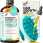 ArtNaturals Organic Rosemary Castor Hair Growth Tonic Oil + Massager Hair Regrowth Set, 4 oz with Coconut & Olive Oil, Scalp Treatment for Dry, Damaged & Split Ends