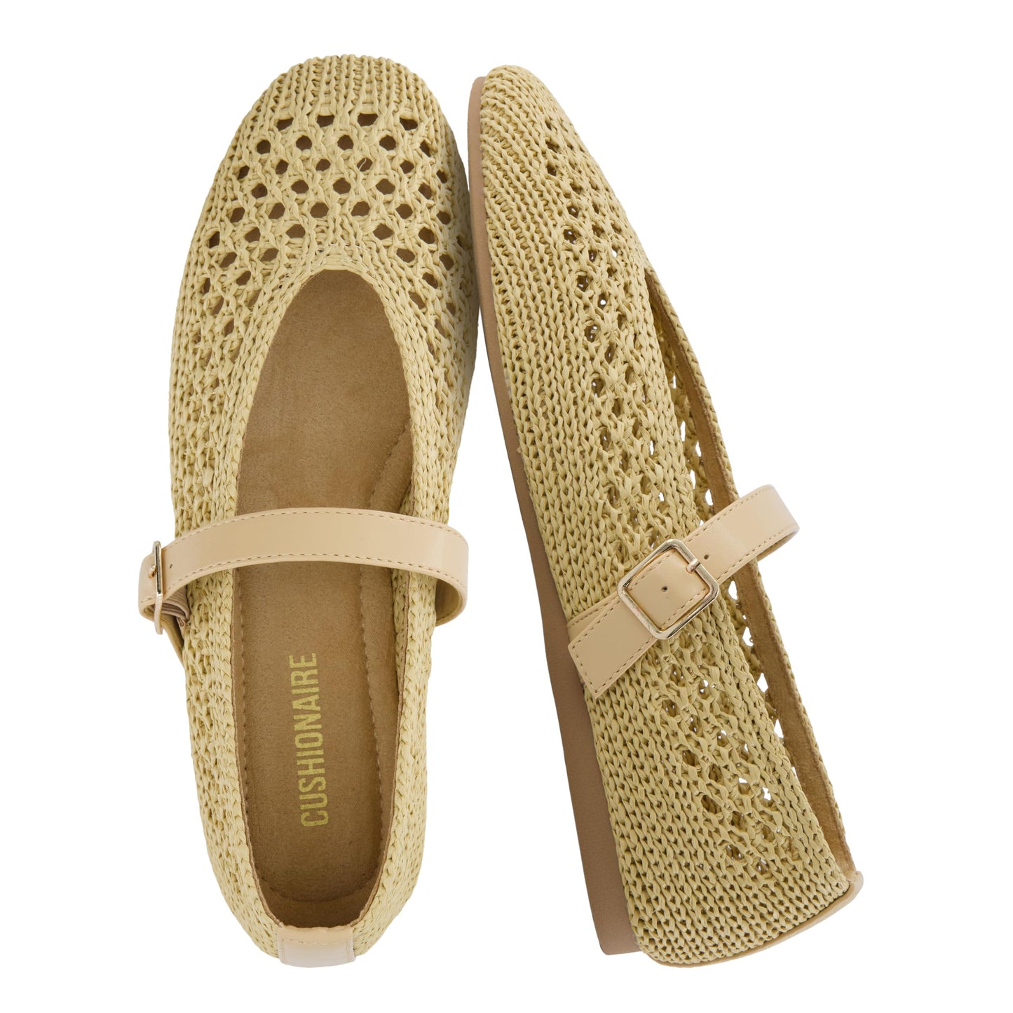 CUSHIONAIRE Graff Mary Jane Shoes for Women, Woven Ballet Flats with Adjustable Buckle Strap, Lightweight Slip On Shoes