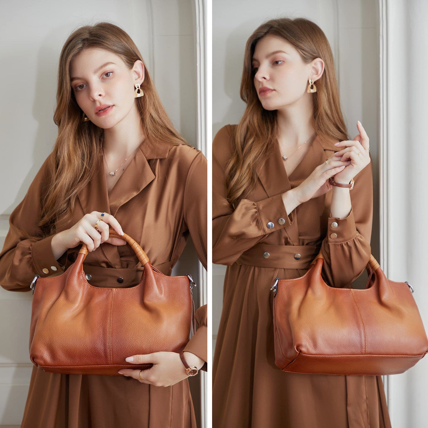 Iswee Leather Satchel Women Purse and Handbag Crossbody Shoulder Bag Hobo | Genuine Cowhide Leather Tote Top Handle Bag Soft & Durable Medium Size Bags with Detachable Multiple Pocketbooks Trendy