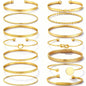 FAXHION Gold Bangle Bracelets for Women, 14 Pcs Multi Layer Stackable Bangle Set, 14K Gold Plated Textured Chunky Bracelets Boho Jewelrys Set