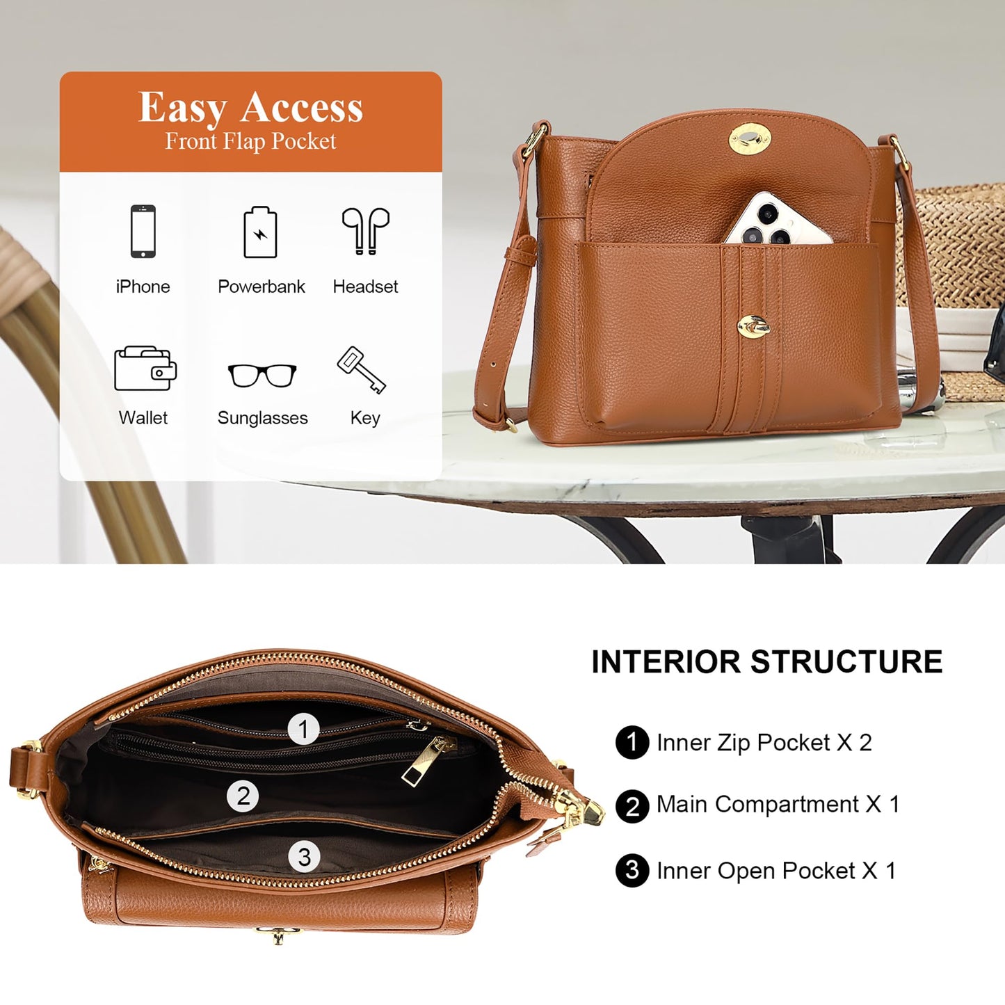 Over Earth Genuine Leather Crossbody Bags for Women Trendy Purses and Ladies Shoulder Handbags