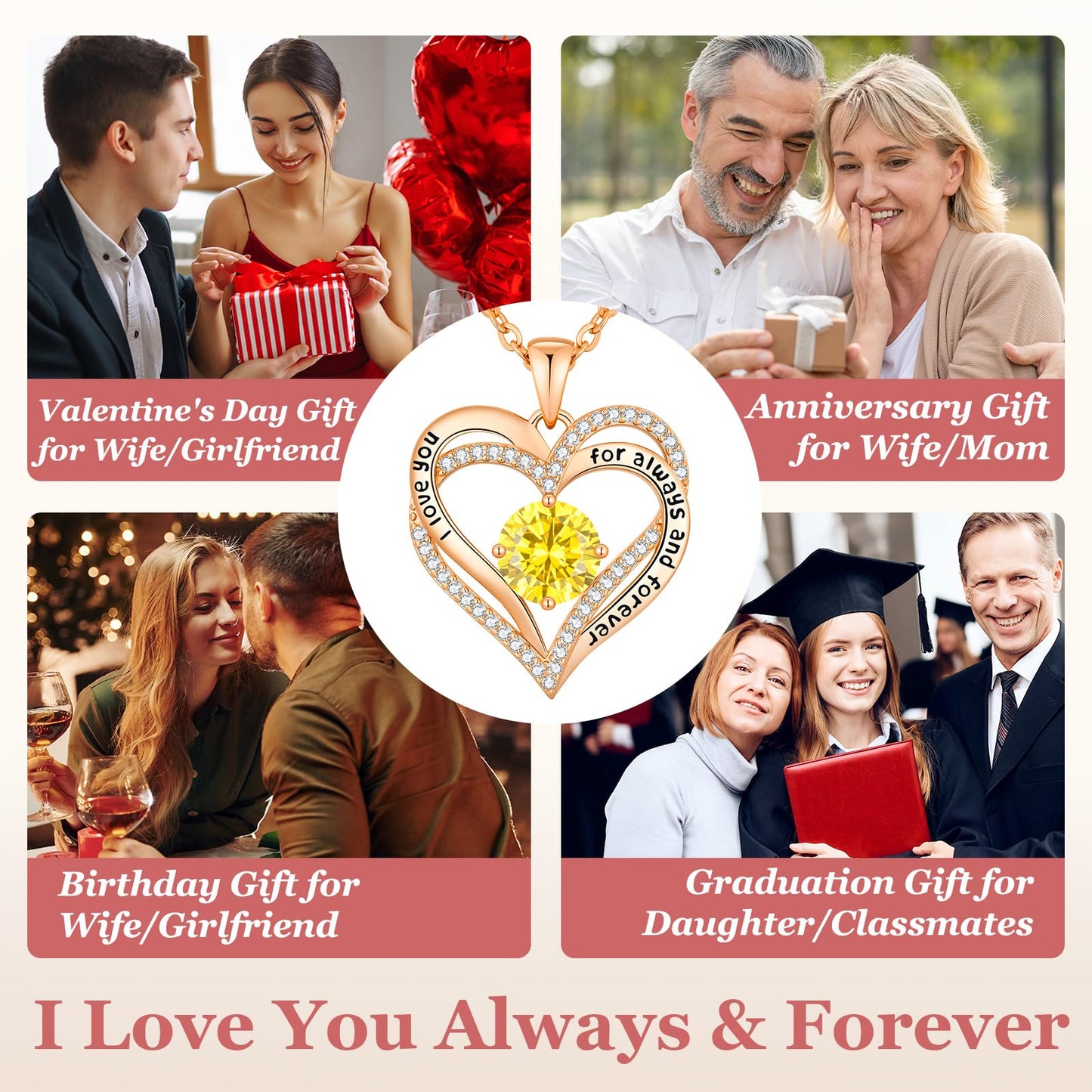 CDE Forever Love Heart Necklaces for Women, Wedding Anniversary, Valentine's，Birthday Mothers Christmas Day Gifts for Mom, Mother, Wife, S925 Silver Jewelry with Birthstone Pendant