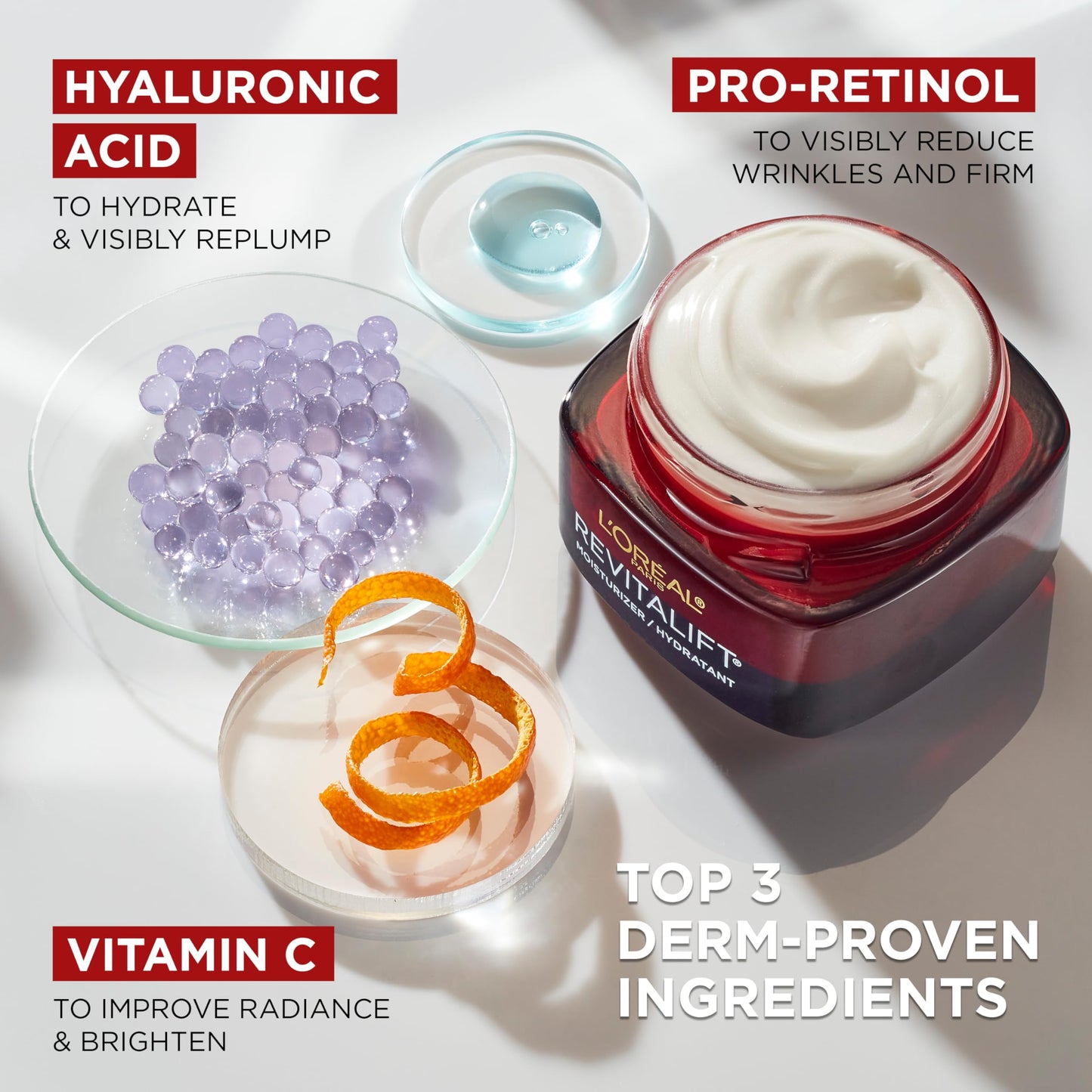 L'Oreal Paris Revitalift Triple Power Anti-Aging Face Moisturizer, Pro Retinol, Hyaluronic Acid & Vitamin C to Reduce Wrinkles, Firm & Brighten Skin, 2.55 Oz