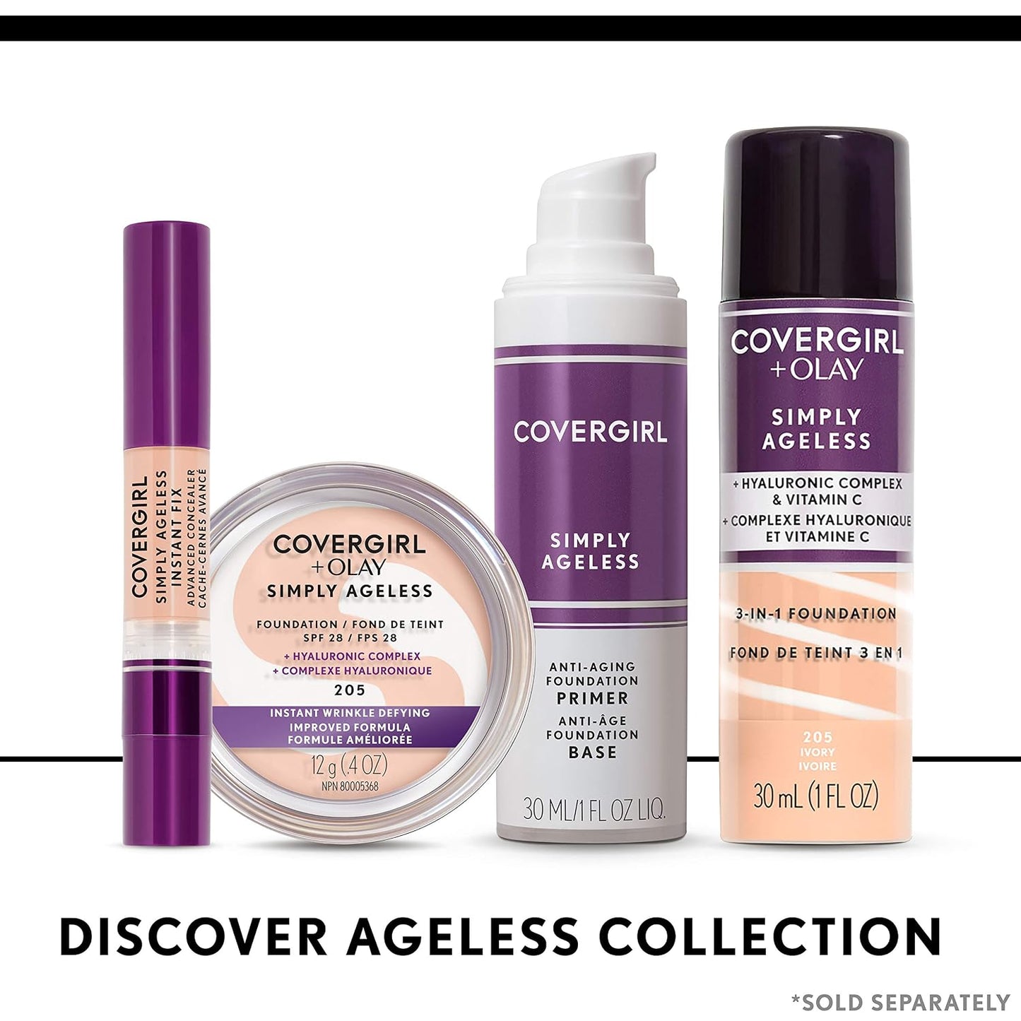 COVERGIRL & Olay Simply Ageless 3-in-1 Liquid Foundation, Matte Finish, Hyaluronic & Vitamin C Formula, 225 Buff Beige, 1 Count