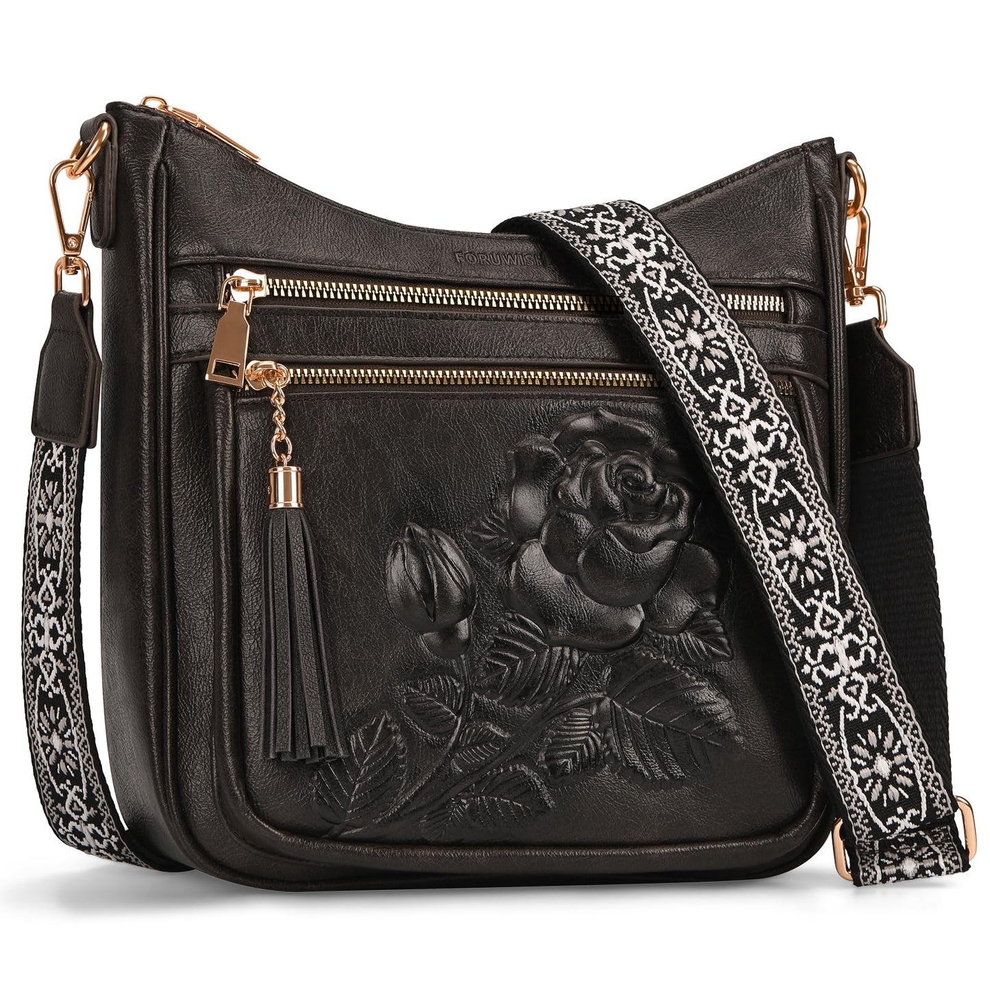 Crossbody Bags for Women, Vegan Leather Crossbody Purse, Multiple Pocket Daily Travel Shoulder Bag with Boho Strap