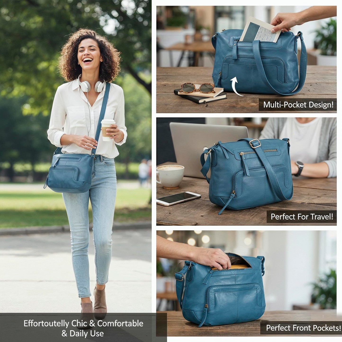 Oak Leathers Women's Crossbody Bag - Genuine Leather Crossover Shoulder Purse With Adjustable Sling Strap - Medium Size
