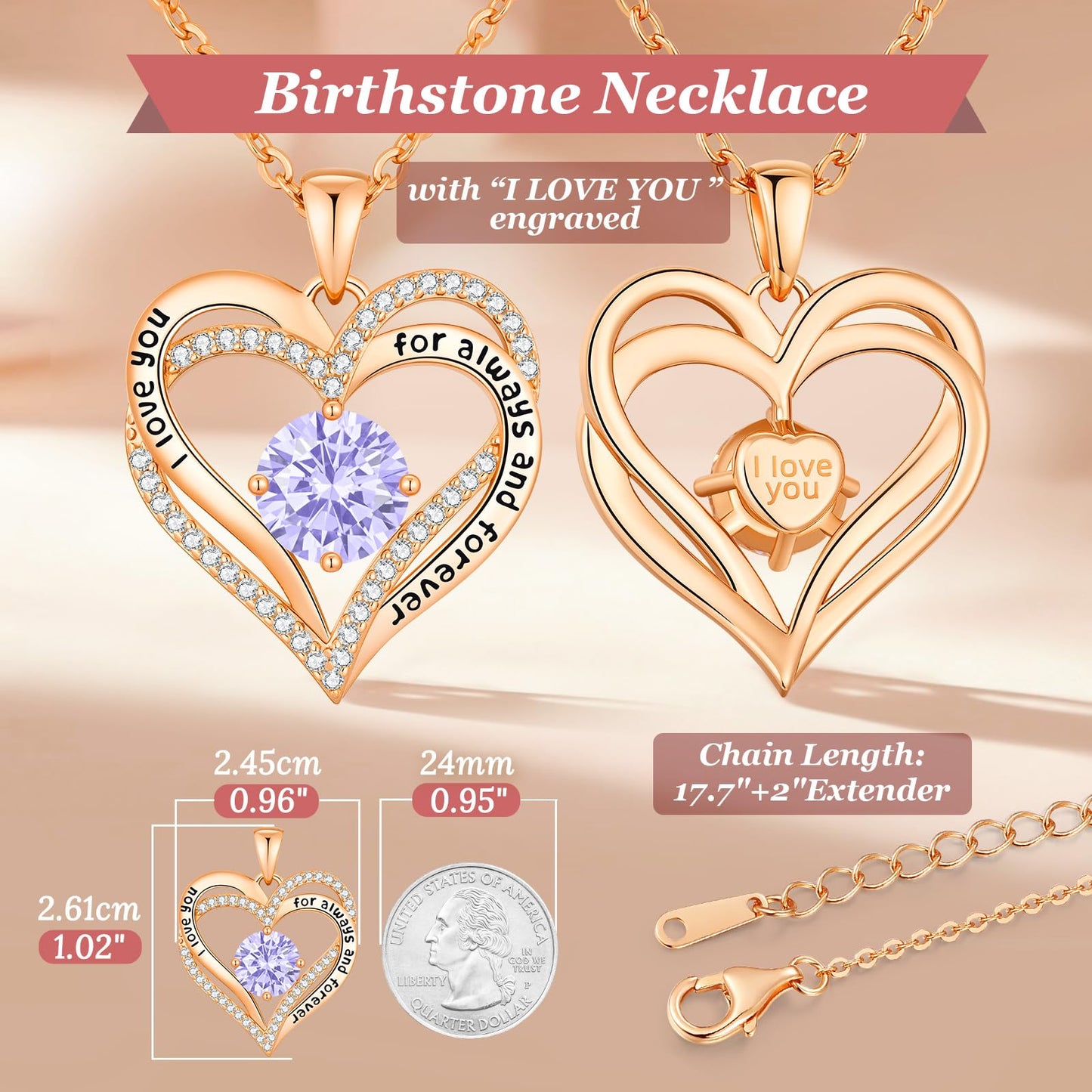 CDE Forever Love Heart Necklaces for Women, Wedding Anniversary, Valentine's，Birthday Mothers Christmas Day Gifts for Mom, Mother, Wife, S925 Silver Jewelry with Birthstone Pendant