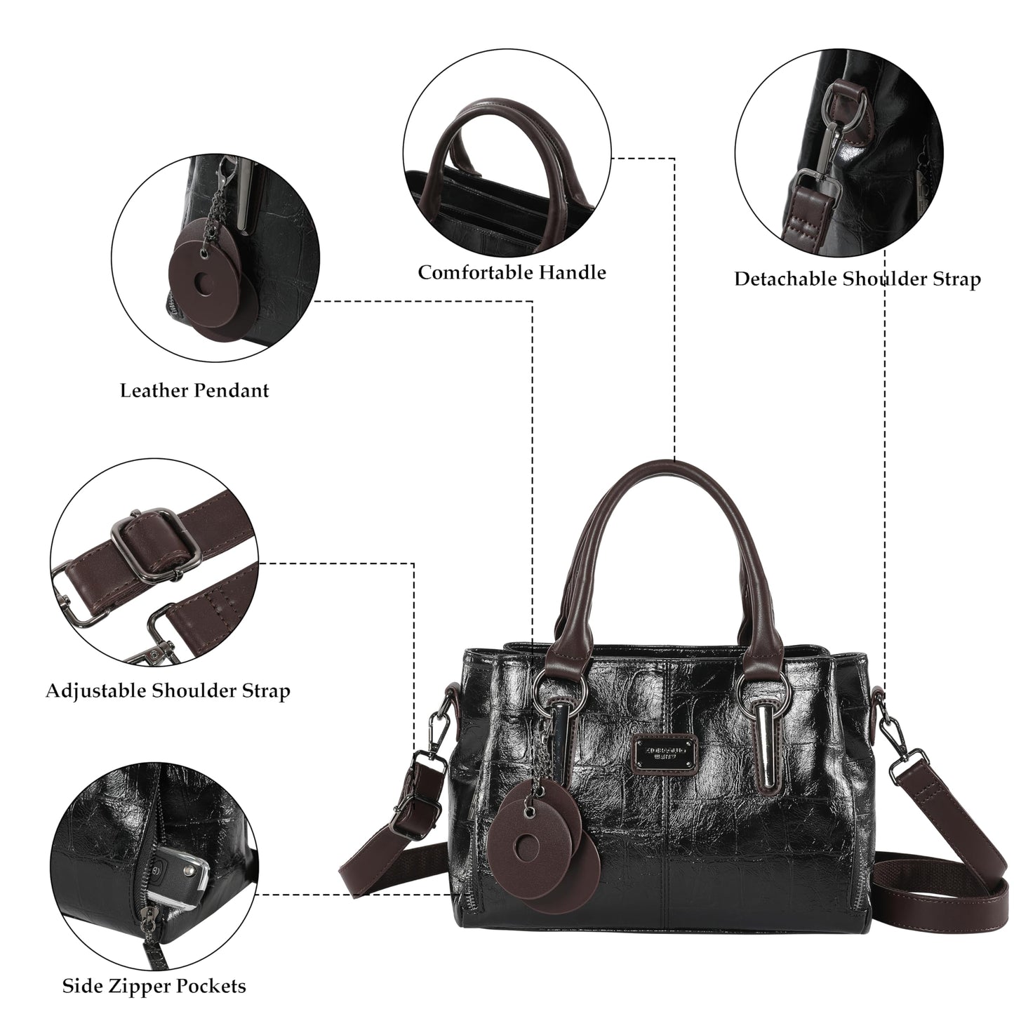 Handbags and Purses for women Vegan Leather Tote Bag for Women Satchel Shoulder Bags Travel Purse with Compartments