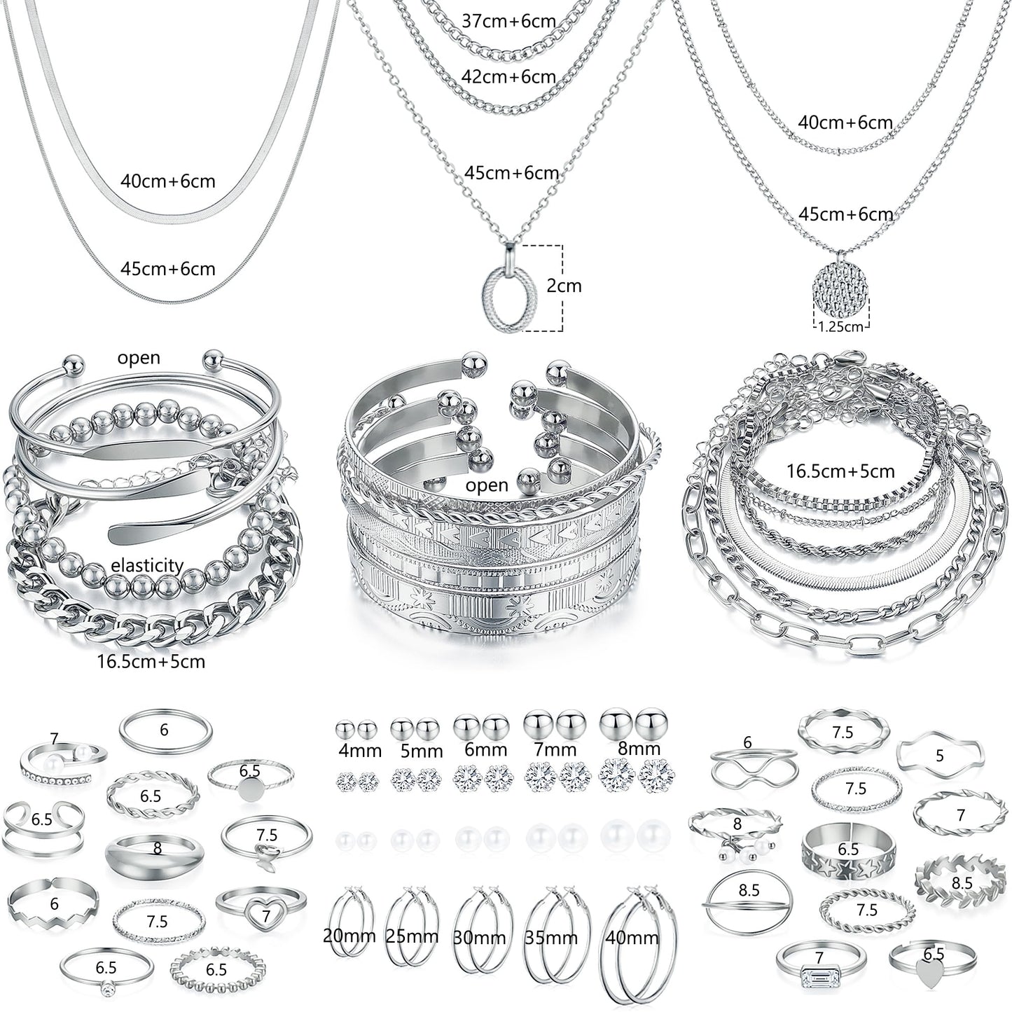 Jewelry 68 Pcs Gold Jewelry Set for Women with 7 Necklace, 17 Bracelet, 5 Hoop Earrings, 15 Stud Earrings, 24 Knuckle Rings for Women Jewelry Set for Women Gift