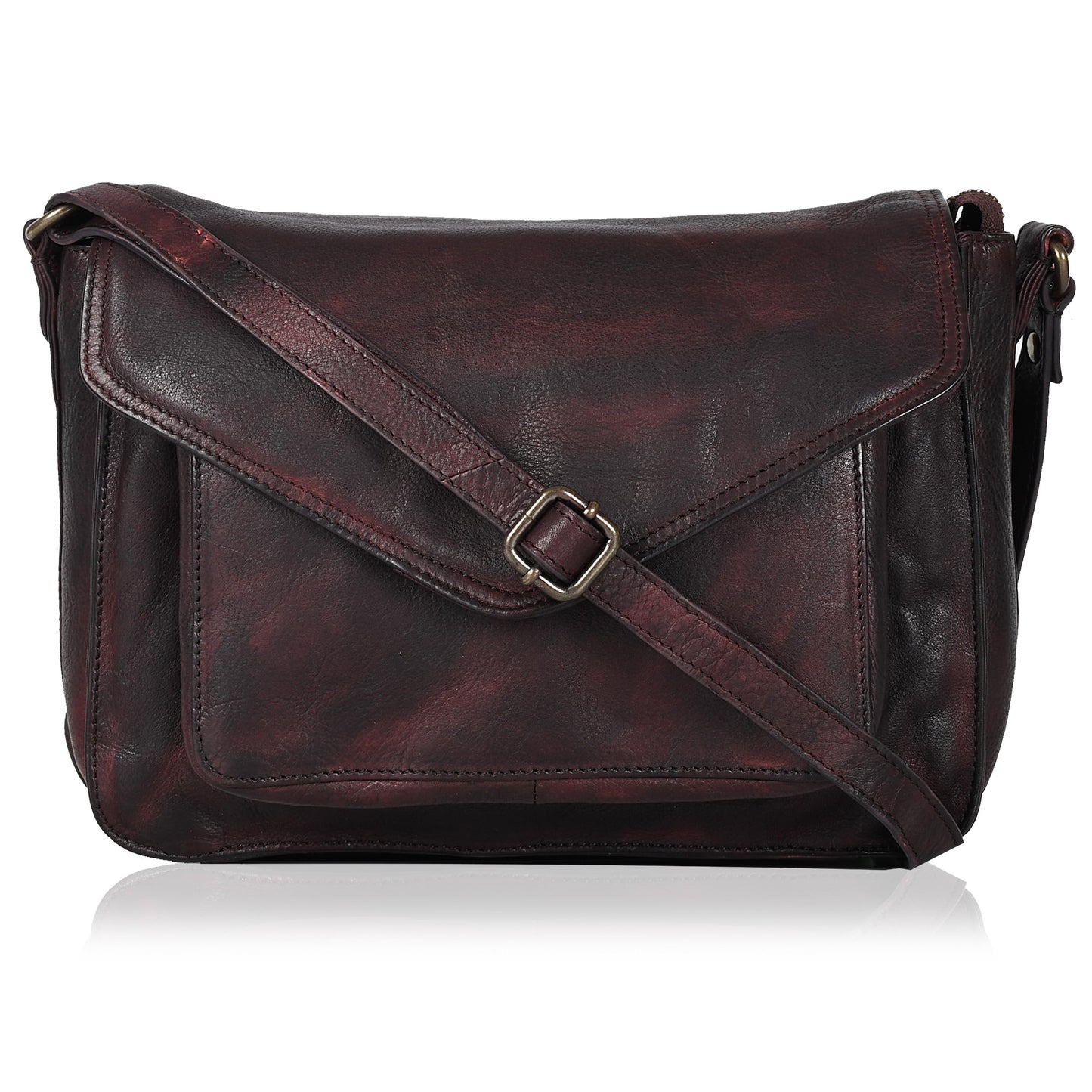 Leather Flapover Crossbody Handbag Purse for Women with Adjustable Strap & Overflap Snap Closure Tote/Bag