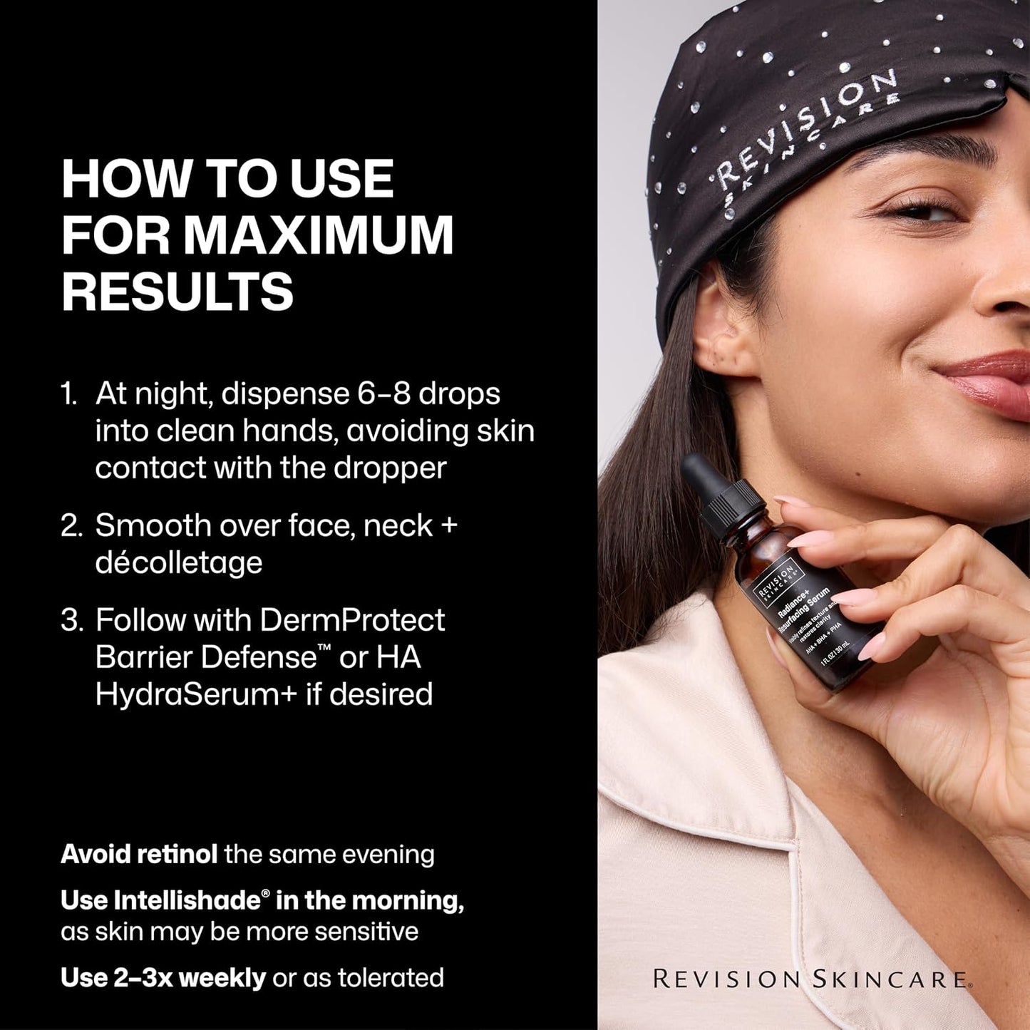 Revison Skincare Radiance+ Resurfacing Serum, Overnight AHA+BHA+PHA Exfoliating Serum with Glycolic Acid & Salicylic Acid | Smooths Uneven Texture, Clears Pores & Brightens Dull Skin, 1oz