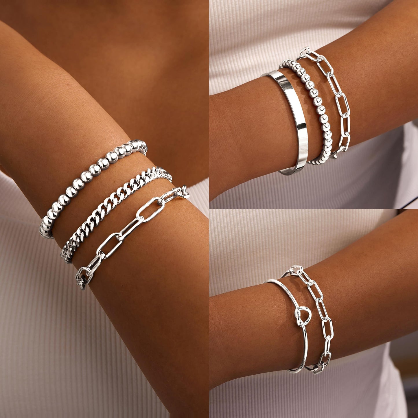 Gokeey Gold Bracelets Set for Women Non Tarnish, Waterproof 14K Gold Plated Sterling Silver Chunky Cuff Bracelet Stackable Gold Bangles Bracelet for Women Trendy Fashion Accessories Tie Knot Cuban Rope Paperclip Beaded Bracelet Stack Jewelry Mothers Day G