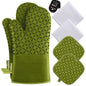 KEGOUU Oven Mitts and Pot Holders 6pcs Set, Kitchen Oven Glove High Heat Resistant 500 Degree Extra Long Oven Mitts and Potholder with Non-Slip Silicone Surface for Cooking (Gray)