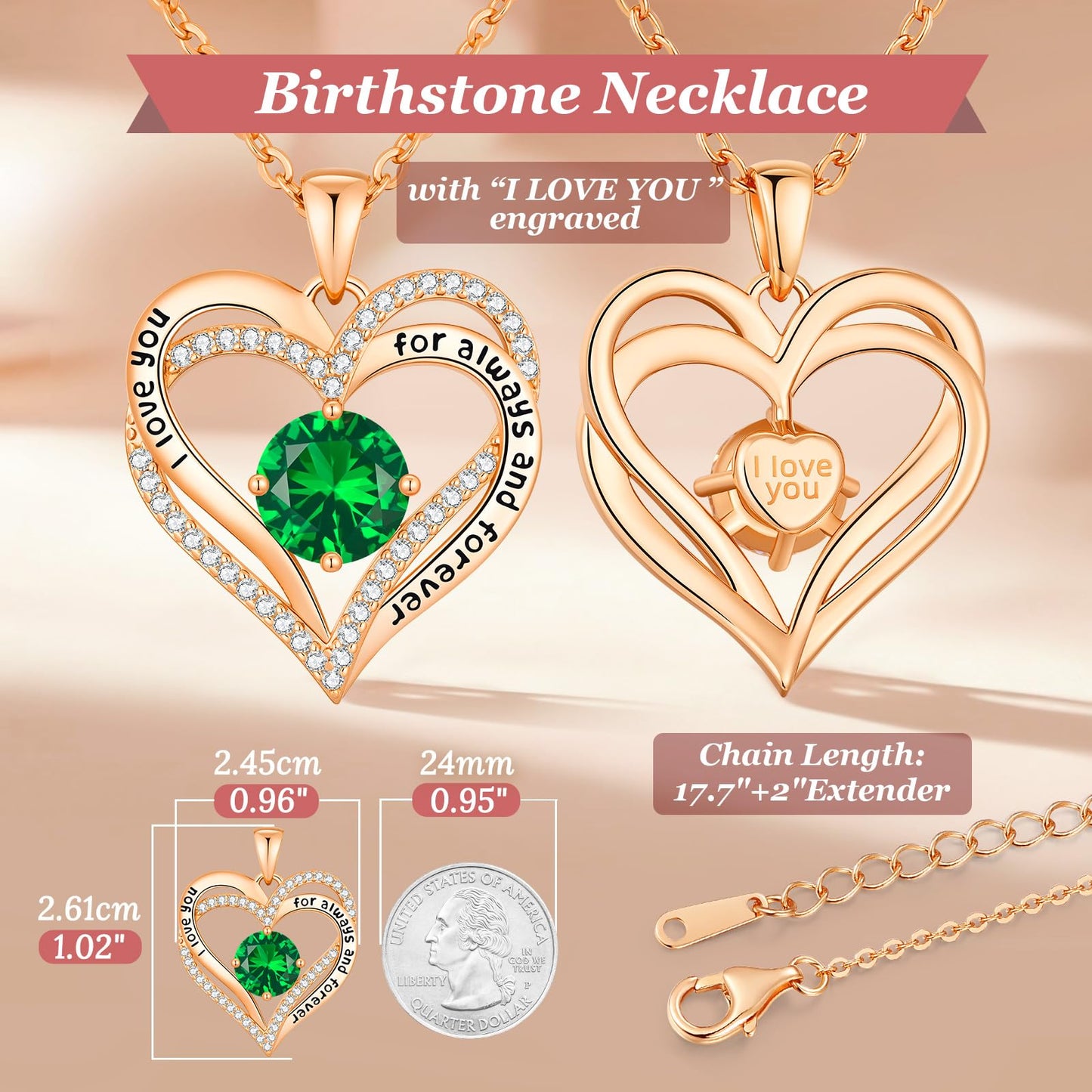 CDE Forever Love Heart Necklaces for Women, Wedding Anniversary, Valentine's，Birthday Mothers Christmas Day Gifts for Mom, Mother, Wife, S925 Silver Jewelry with Birthstone Pendant