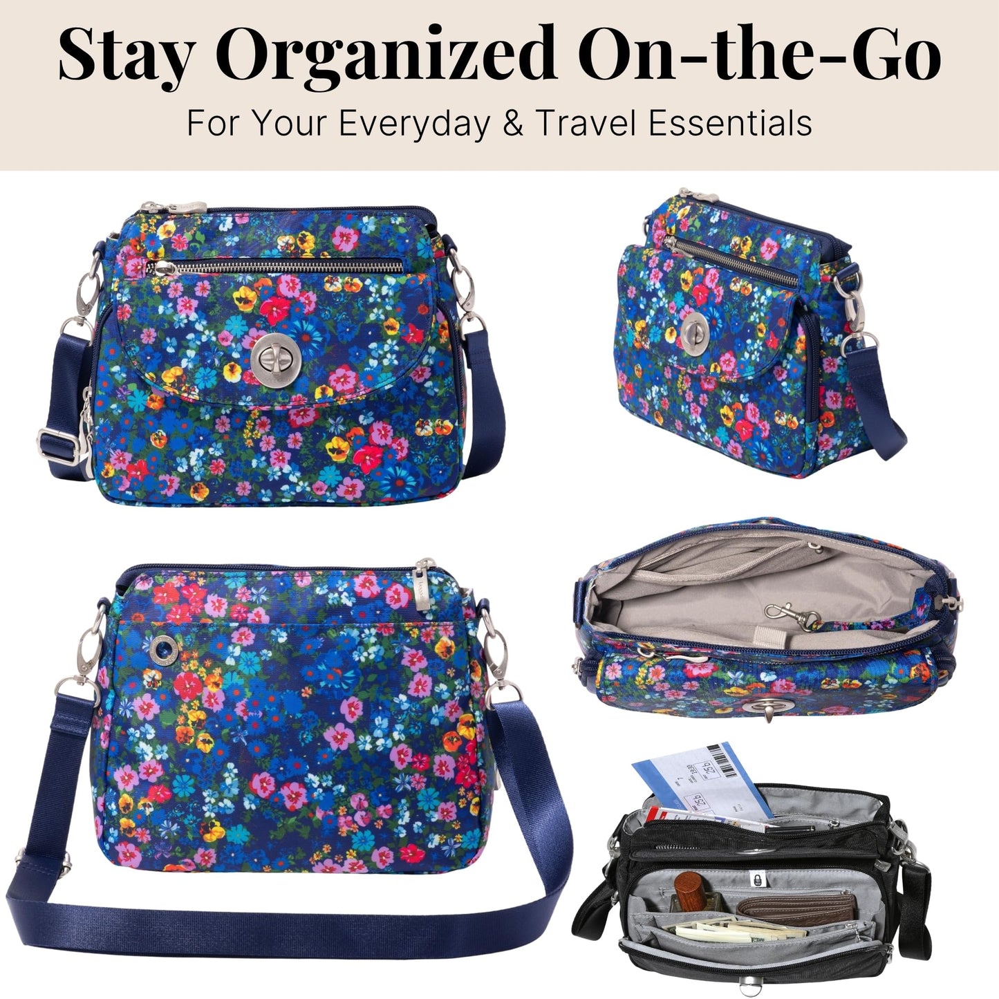 Baggallini Calais Crossbody Bags for Women 10x7 Lightweight Water-Resistant Travel Purse, RFID & Interior Organization