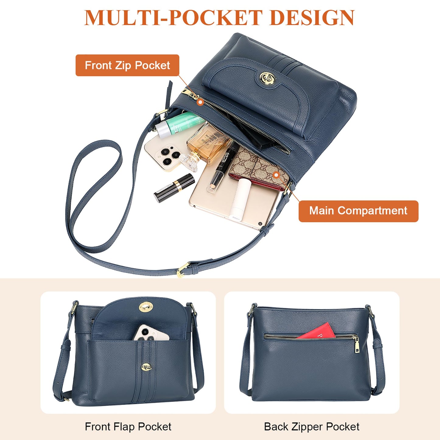 Over Earth Genuine Leather Crossbody Bags for Women Trendy Purses and Ladies Shoulder Handbags