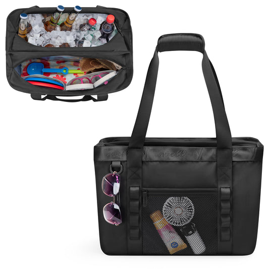 Yarwo Large Beach Bag with Insulated Cooler Compartment and Wet Dry Pockets