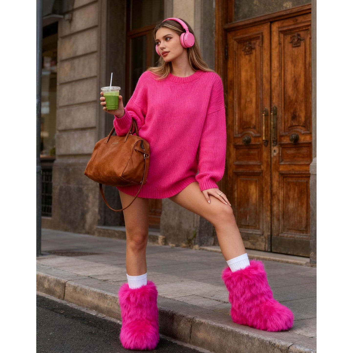 Wnshonzy Fur Boots for Women Snow Furry Fluffy Platform Flat Ankle Mini Boot Winter Round Toe Y2k Comfortable Mid-Calf Short Outdoor 2025