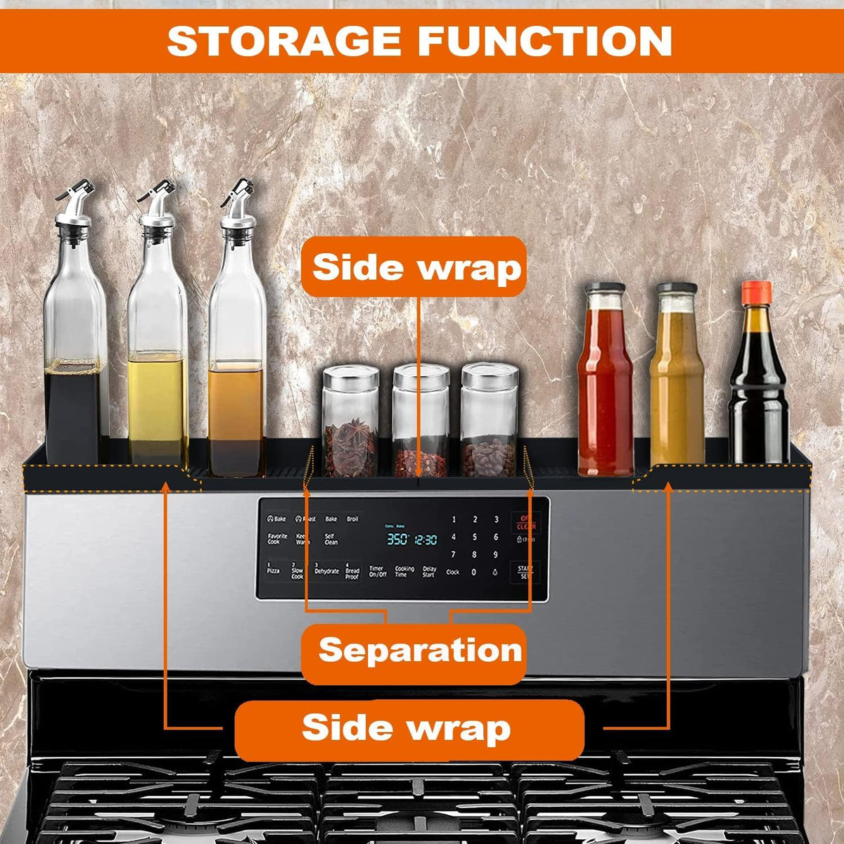 AWOKE Stove Top Shelf - Silicone Material Magnetic Shelf for The Stove - 3 Functional Partitions Kitchen Spice Rack Organizer