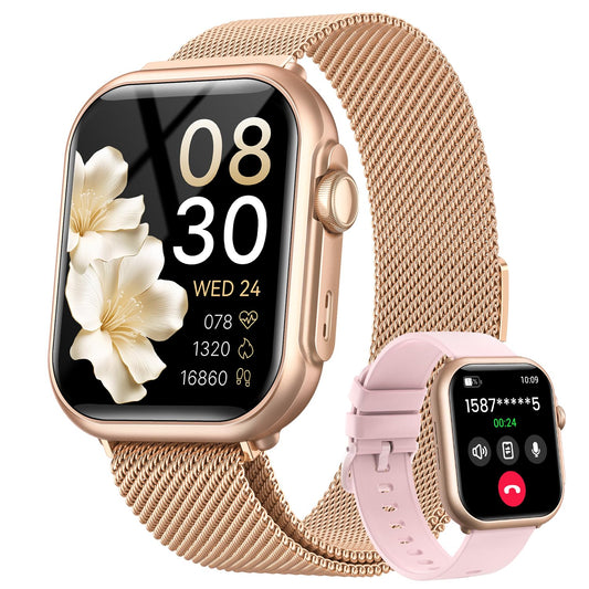 Smart Watch for Women for iPhone Android: 1.85"Smartwatch with Make/Answer Call Sleep Heart Rate SpO2 Blood Pressure Monitor IP68 Waterproof 120+Sport Mode Fitness Tracker 1000mAh Battery 2Bands Pink