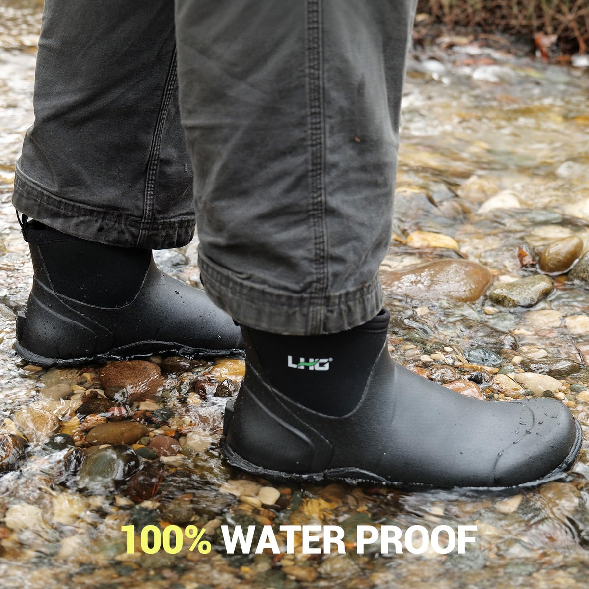 LHG Men's Ankle Rain Boots Waterproof Rubber Mud Boot Garden Boot, Black 12LHG Men's Ankle Rain Boots Waterproof Rubber Mud Boot Garden Boot, Black 12
