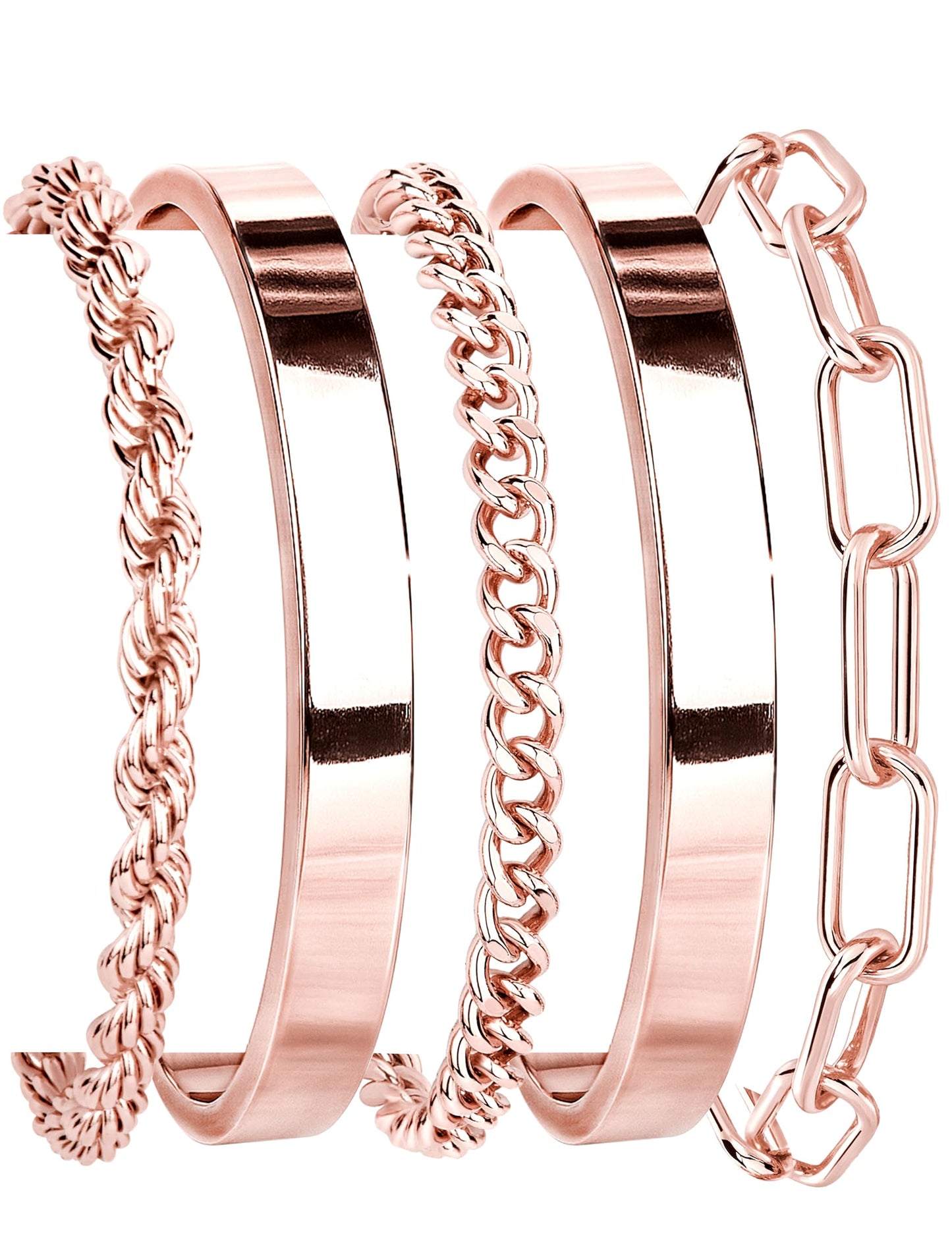 Jewelry Gold Bracelets Set for Women Non Tarnish, Waterproof 14K Gold Plated Sterling Silver Chunky Cuff Bracelet Stackable Gold Bangles Bracelet for Women Trendy Fashion Accessories Tie Knot Cuban Rope Paperclip Beaded Bracelet Stack