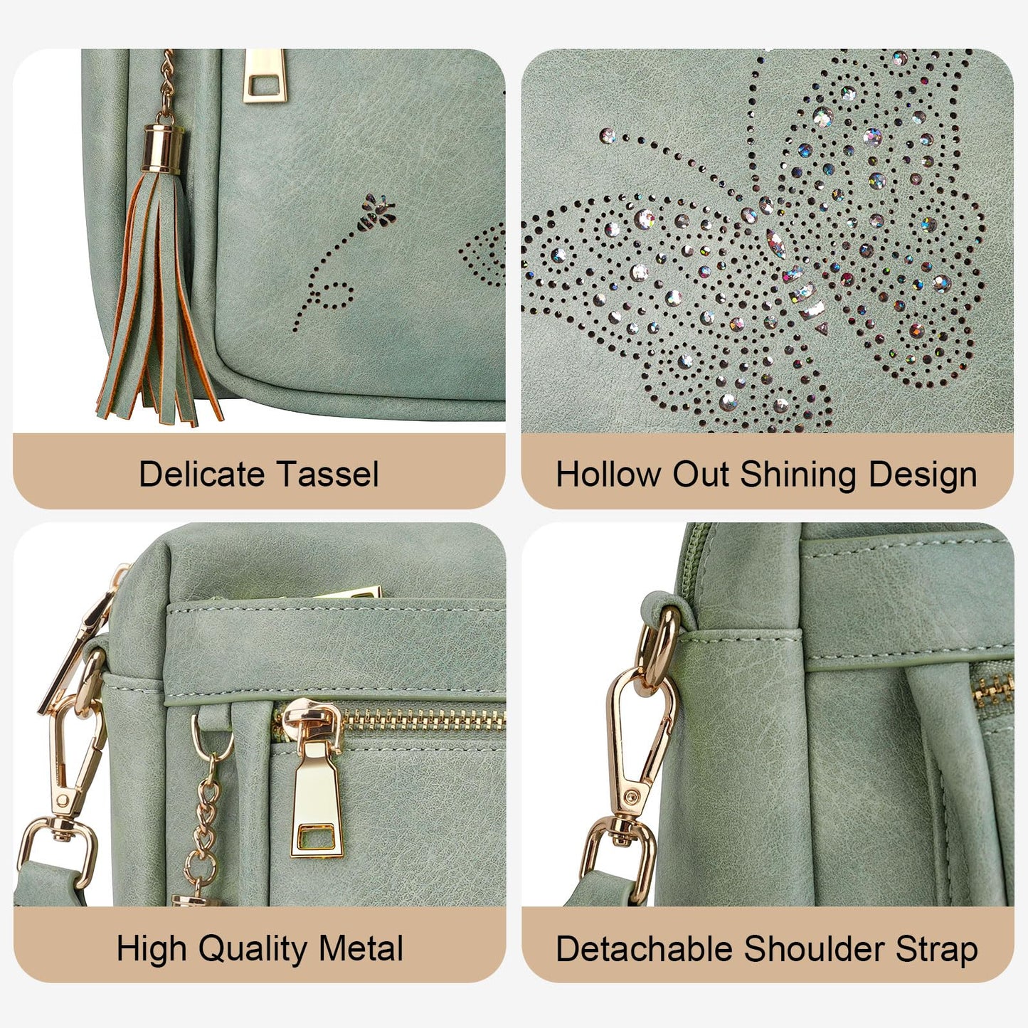 KITEVIUN Crossbody Bags for Women Trendy Leather Crossbody Purse Shoulder Handbags Butterfly Design