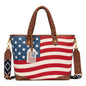 Montana West American Flag Tote Bag for Women Vintage Patriotic Western Shoulder Purse with Braided Top Handles