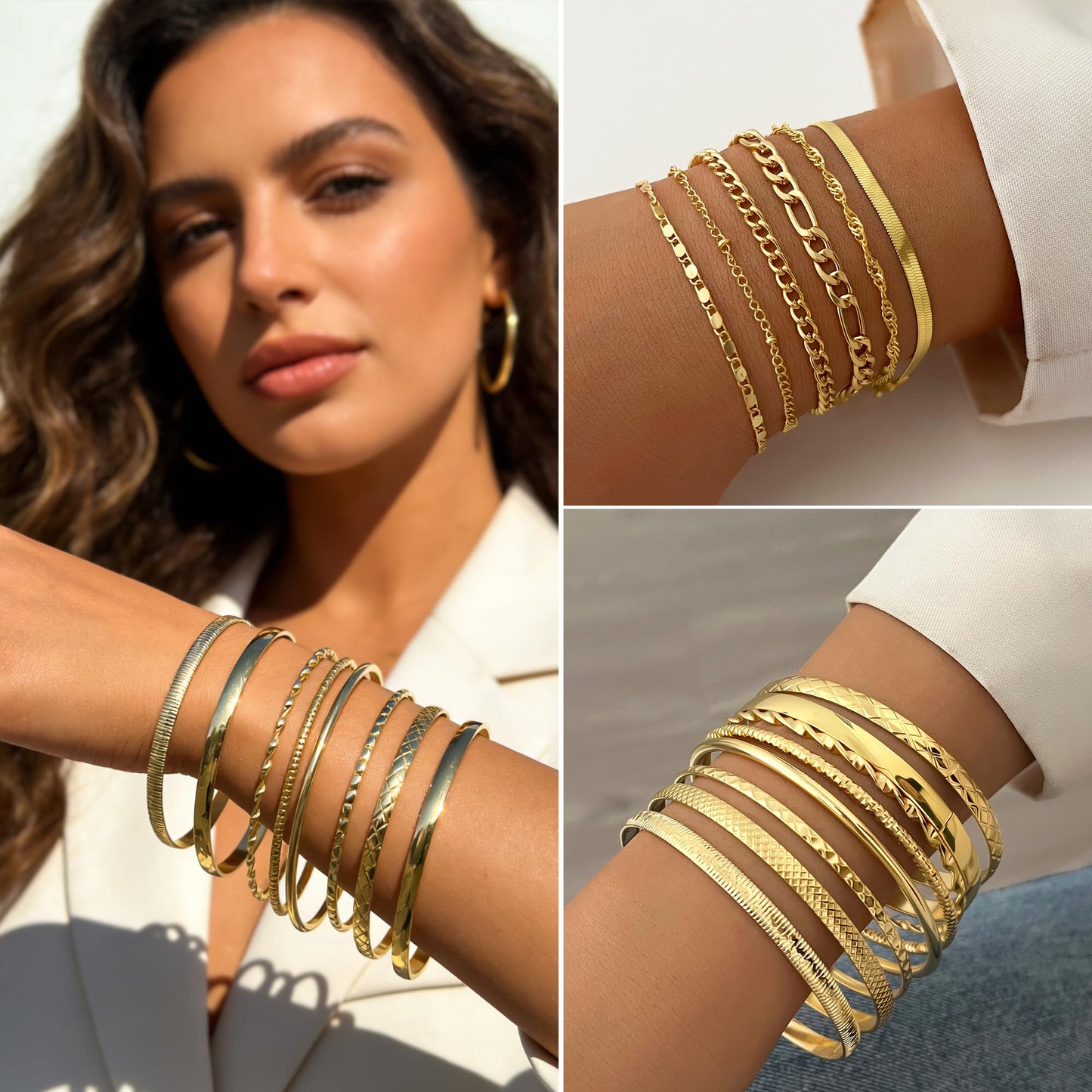 Jewelry 68 Pcs Gold Jewelry Set for Women with 7 Necklace, 17 Bracelet, 5 Hoop Earrings, 15 Stud Earrings, 24 Knuckle Rings for Women Jewelry Set for Women Gift
