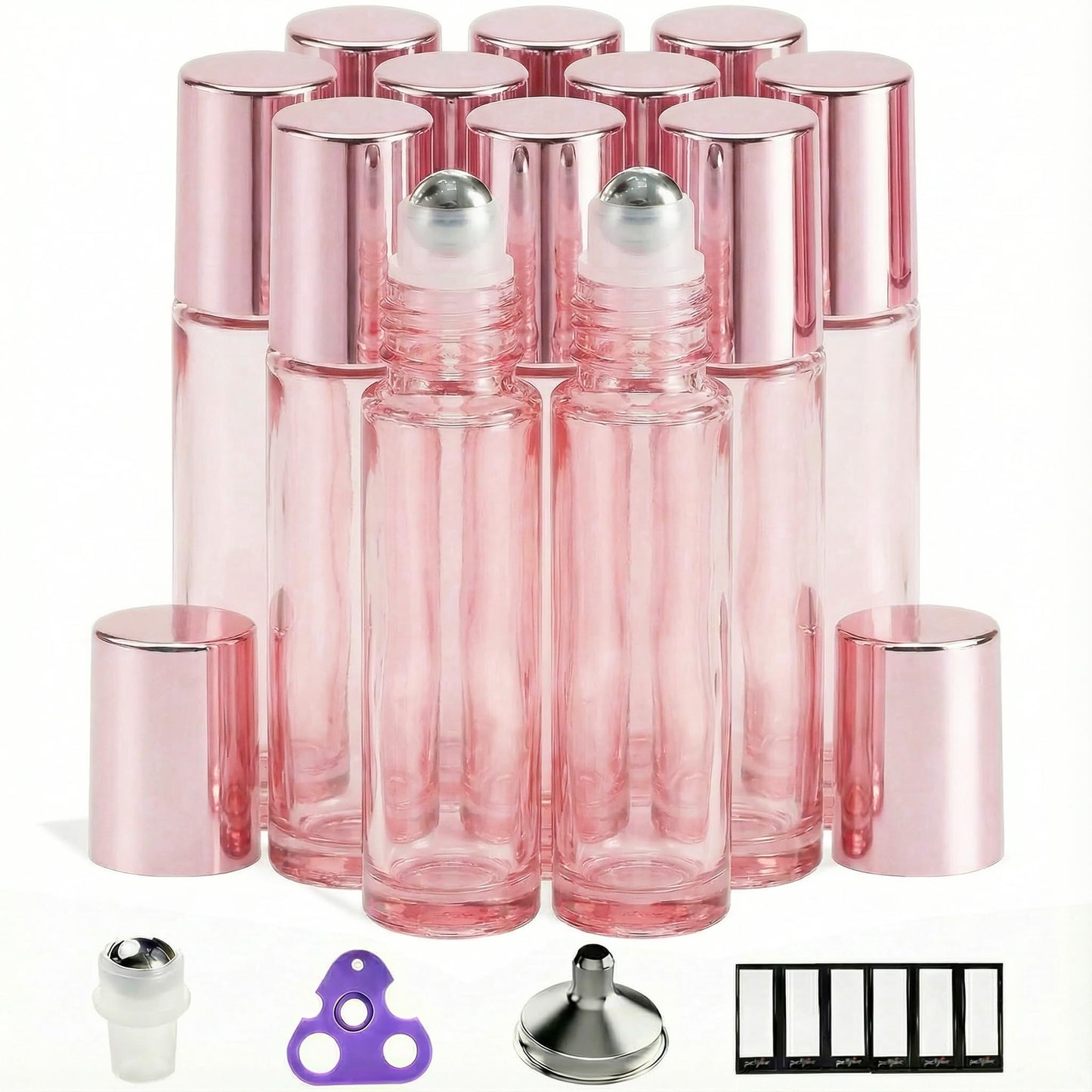 PrettyCare 4 Pack Amber Glass Oil Roller Bottles for Essential Oils 10ml, Roll On Bottles with Stainless Steel Roller Ball Leak-Proof Perfume Travel Refillable Bottle Empty, Beauty & Personal Care