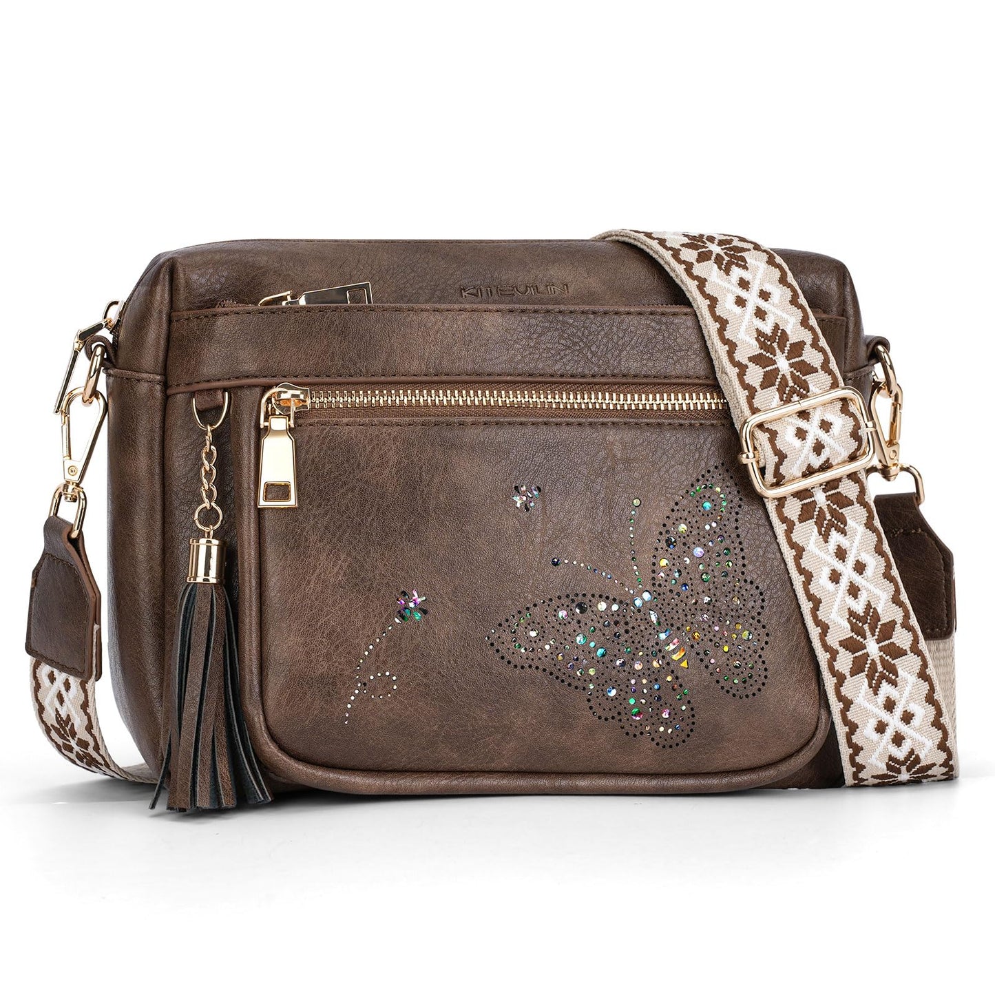 KITEVIUN Crossbody Bags for Women Trendy Leather Crossbody Purse Shoulder Handbags Butterfly Design