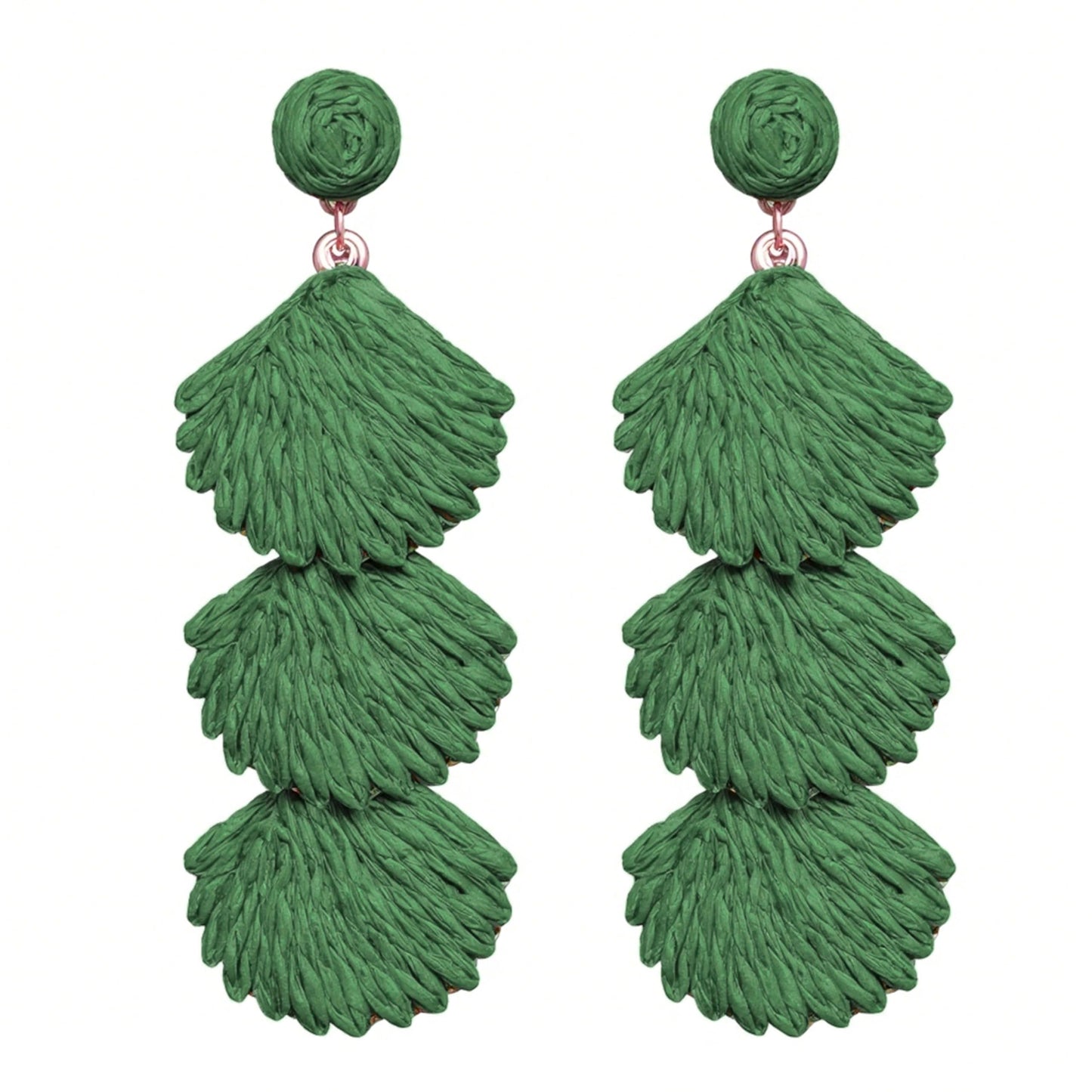 Raffia Dangle Earrings for Women - Boho Statement Rattan Drop Jewelry with Shell Design, Lightweight Summer Beach Trendy Accessories