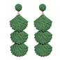 Raffia Dangle Earrings for Women - Boho Statement Rattan Drop Jewelry with Shell Design, Lightweight Summer Beach Trendy Accessories