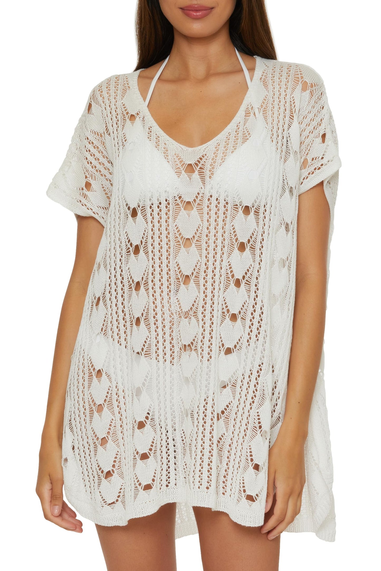 BECCA Venica - Women's Tunic, V-Neck, Casual, Beach Cover Ups for Women, White, Medi (Clearance)