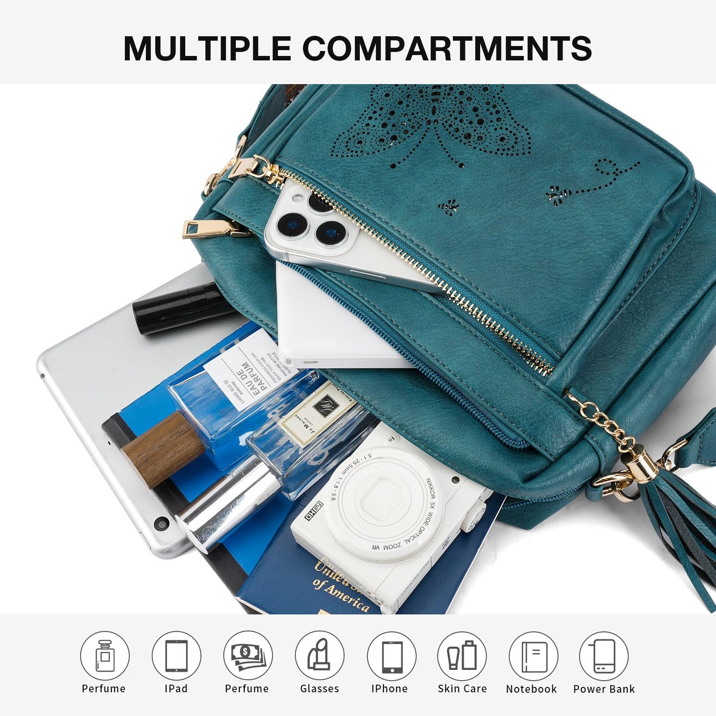 KITEVIUN Crossbody Bags for Women Trendy Leather Crossbody Purse Shoulder Handbags Butterfly Design