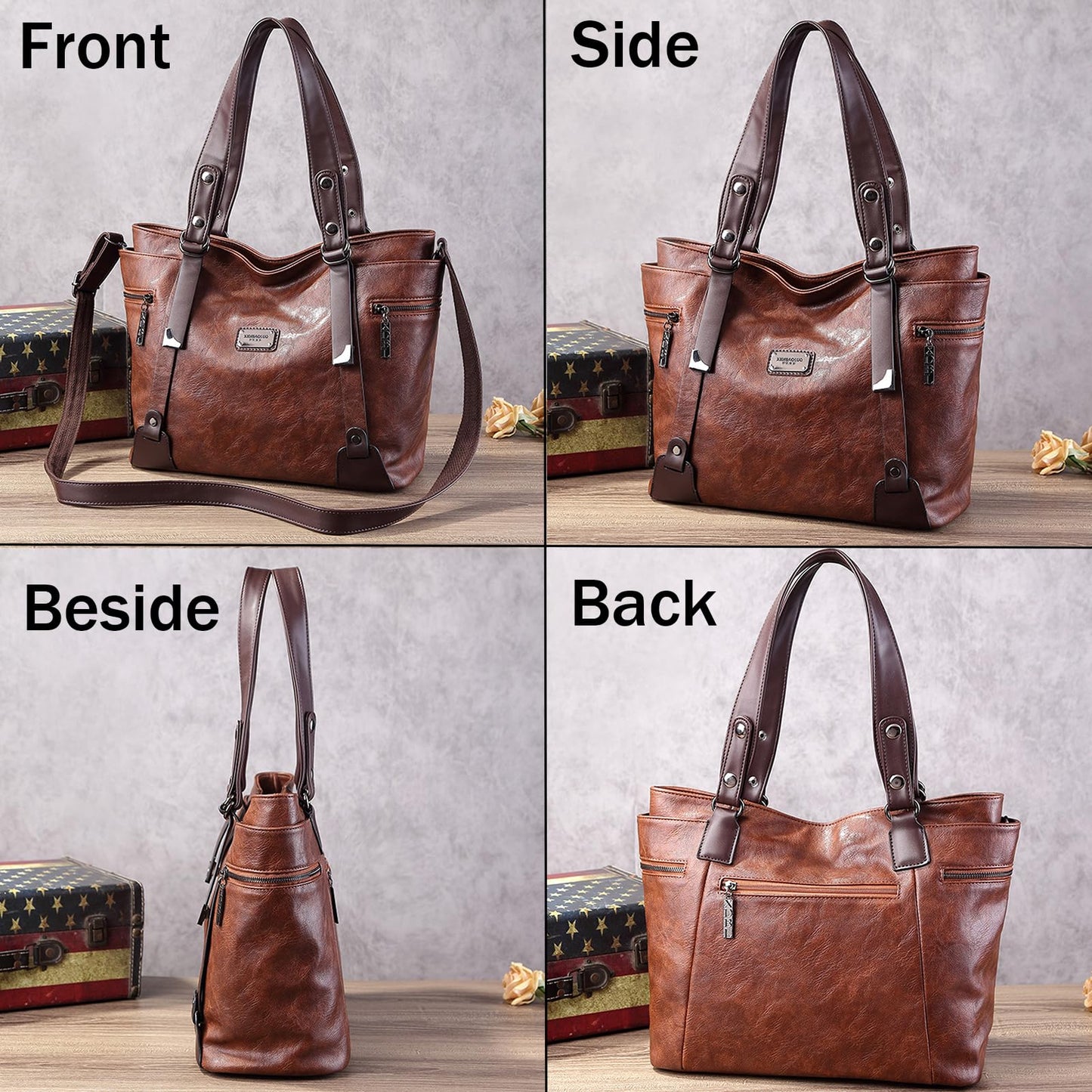 Handbags and Purses for women Vegan Leather Tote Bag for Women Satchel Shoulder Bags Travel Purse with Compartments