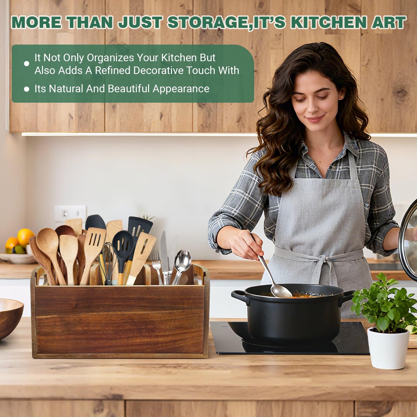 LAGOUPICK Wooden Kitchen Utensil Holder Organizer