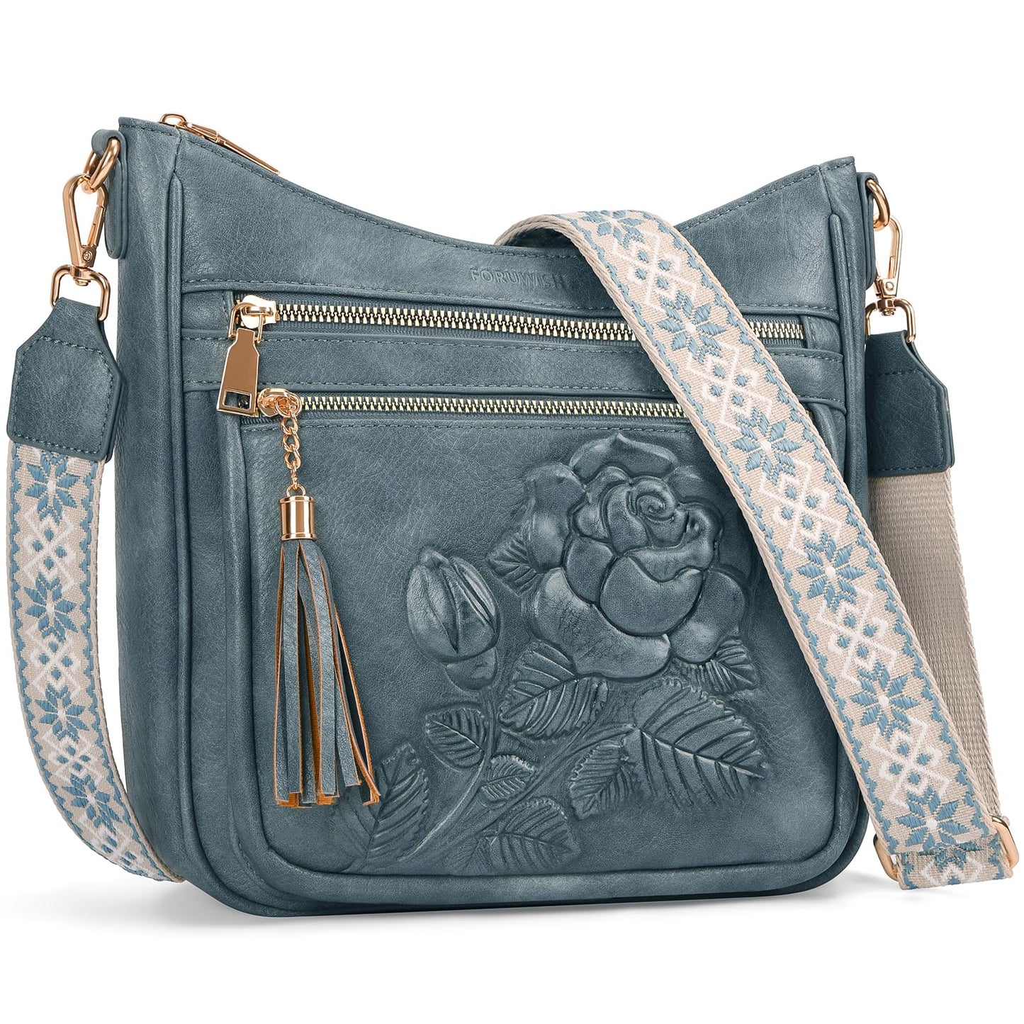 Crossbody Bags for Women, Vegan Leather Crossbody Purse, Multiple Pocket Daily Travel Shoulder Bag with Boho Strap