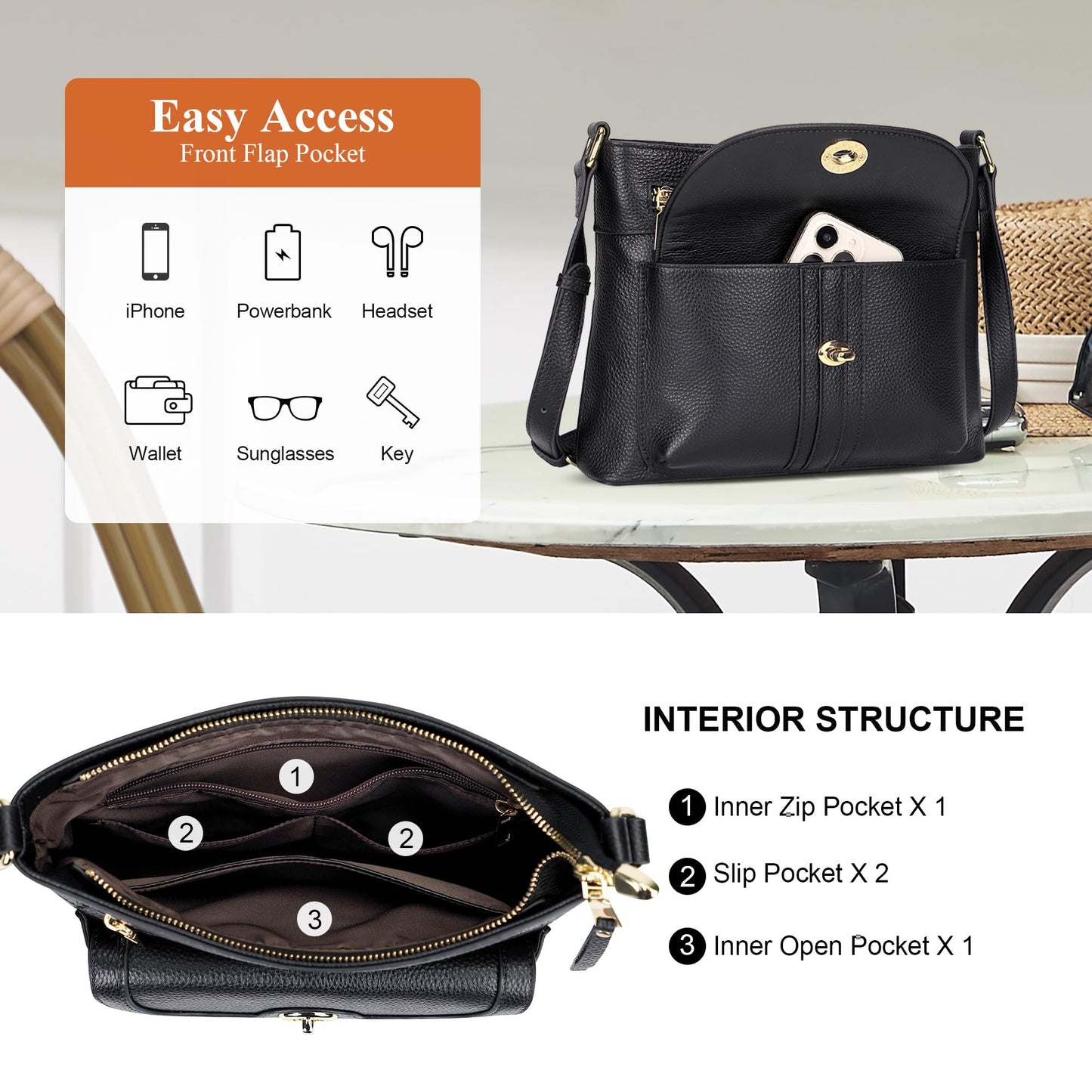 Over Earth Genuine Leather Crossbody Bags for Women Trendy Purses and Ladies Shoulder Handbags