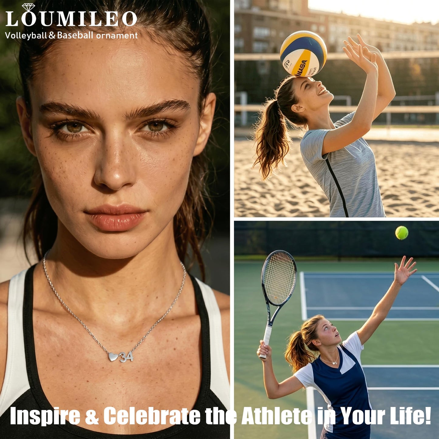 Softball/Soccer/Volleyball/Basketball/Tennis Necklace for Women S925 Sterling Silver/14k Gold Plated Heart Number Pendant Necklaces for Women Jewelry Gift for Sister Friends Daughter Mom
