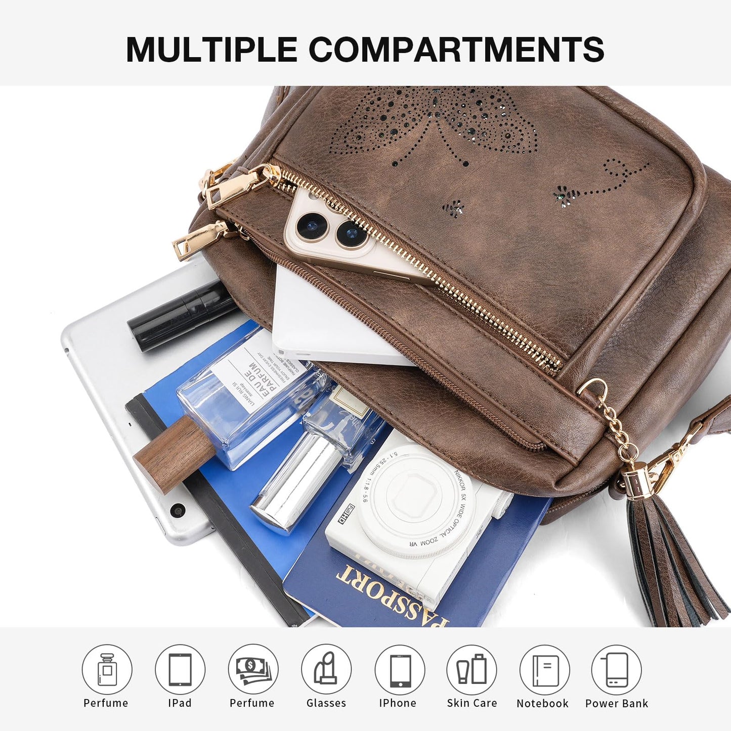 KITEVIUN Crossbody Bags for Women Trendy Leather Crossbody Purse Shoulder Handbags Butterfly Design