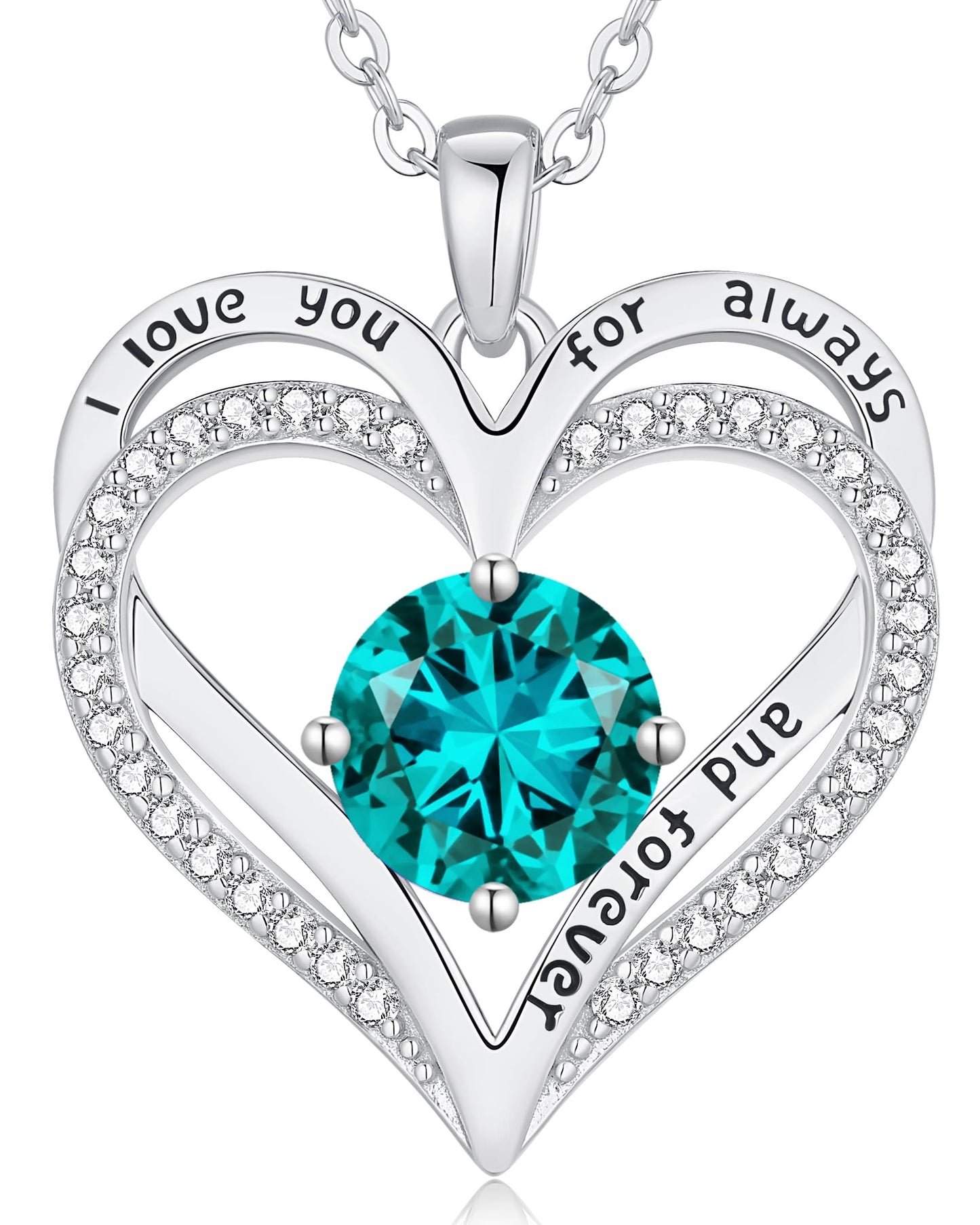 LOUISA SECRET Double Love Heart Birthstone Necklaces for Women, Birthday Gift for Girlfriend, Anniversary Jewelry Gift for Her, 925 Sterling Silver Jewelry Christmas Anniversary Birthday Present Gifts for Wife Girlfriend Mom Grandma Daughter