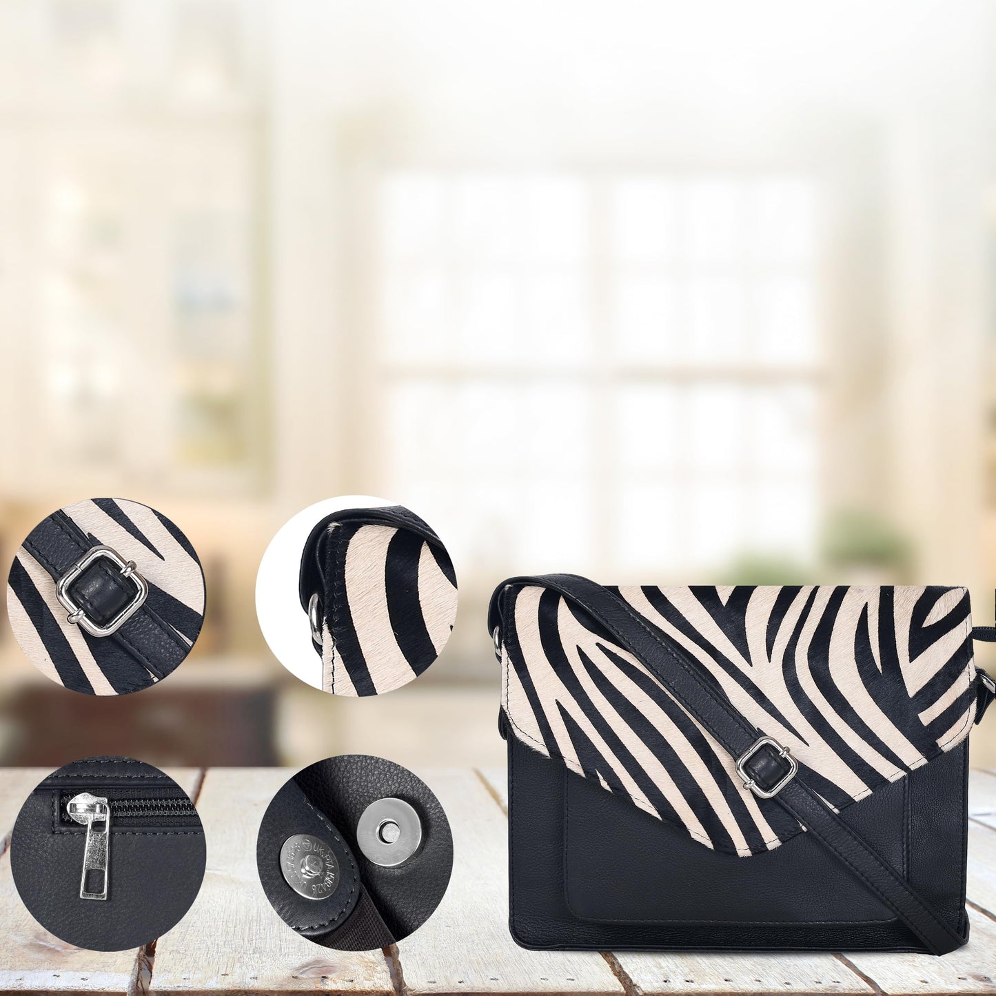 Leather Flapover Crossbody Handbag Purse for Women with Adjustable Strap & Overflap Snap Closure Tote/Bag