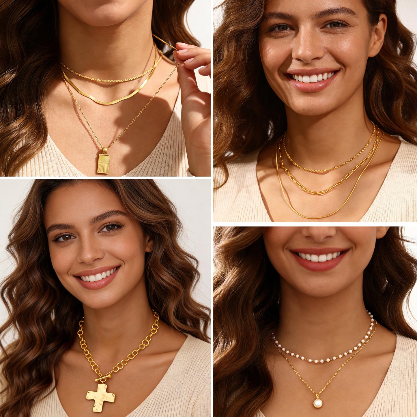 Jewelry 68 Pcs Gold Jewelry Set for Women with 7 Necklace, 17 Bracelet, 5 Hoop Earrings, 15 Stud Earrings, 24 Knuckle Rings for Women Jewelry Set for Women Gift