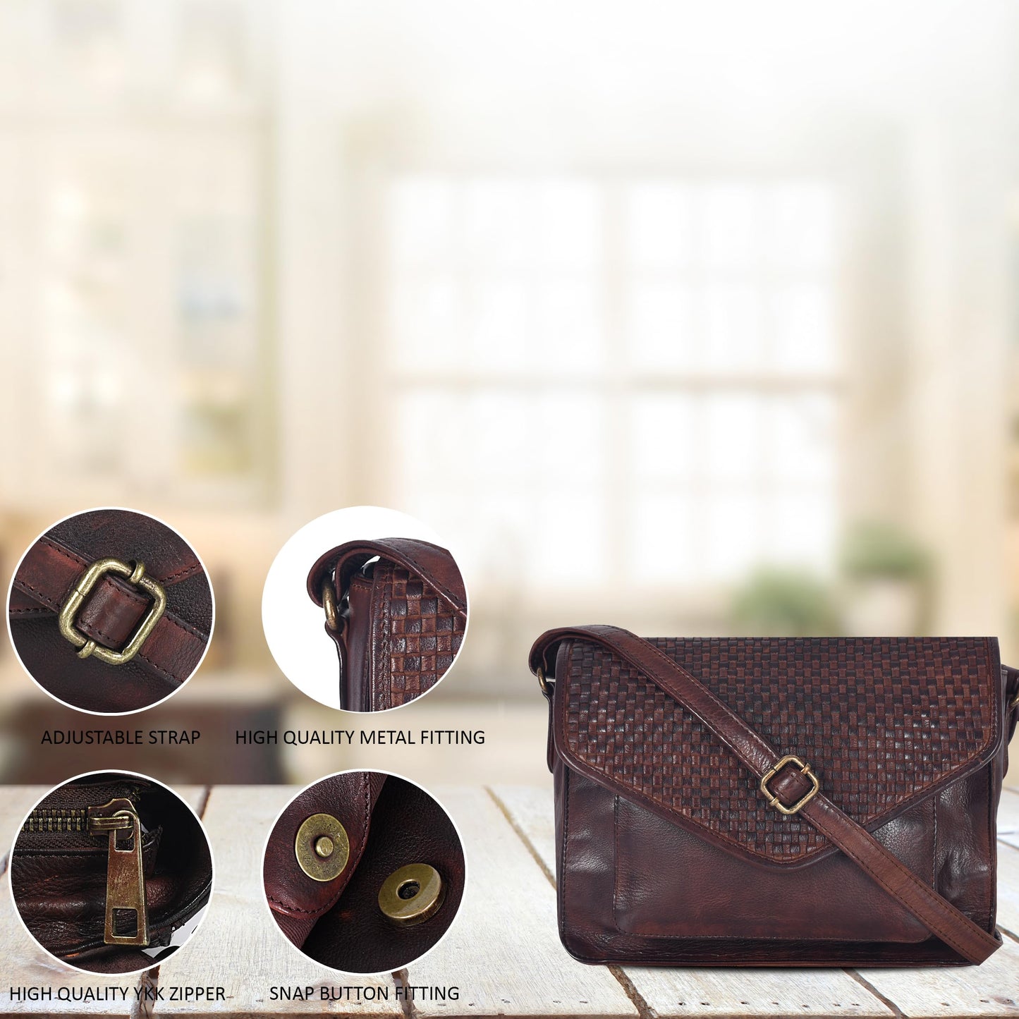 Leather Flapover Crossbody Handbag Purse for Women with Adjustable Strap & Overflap Snap Closure Tote/Bag