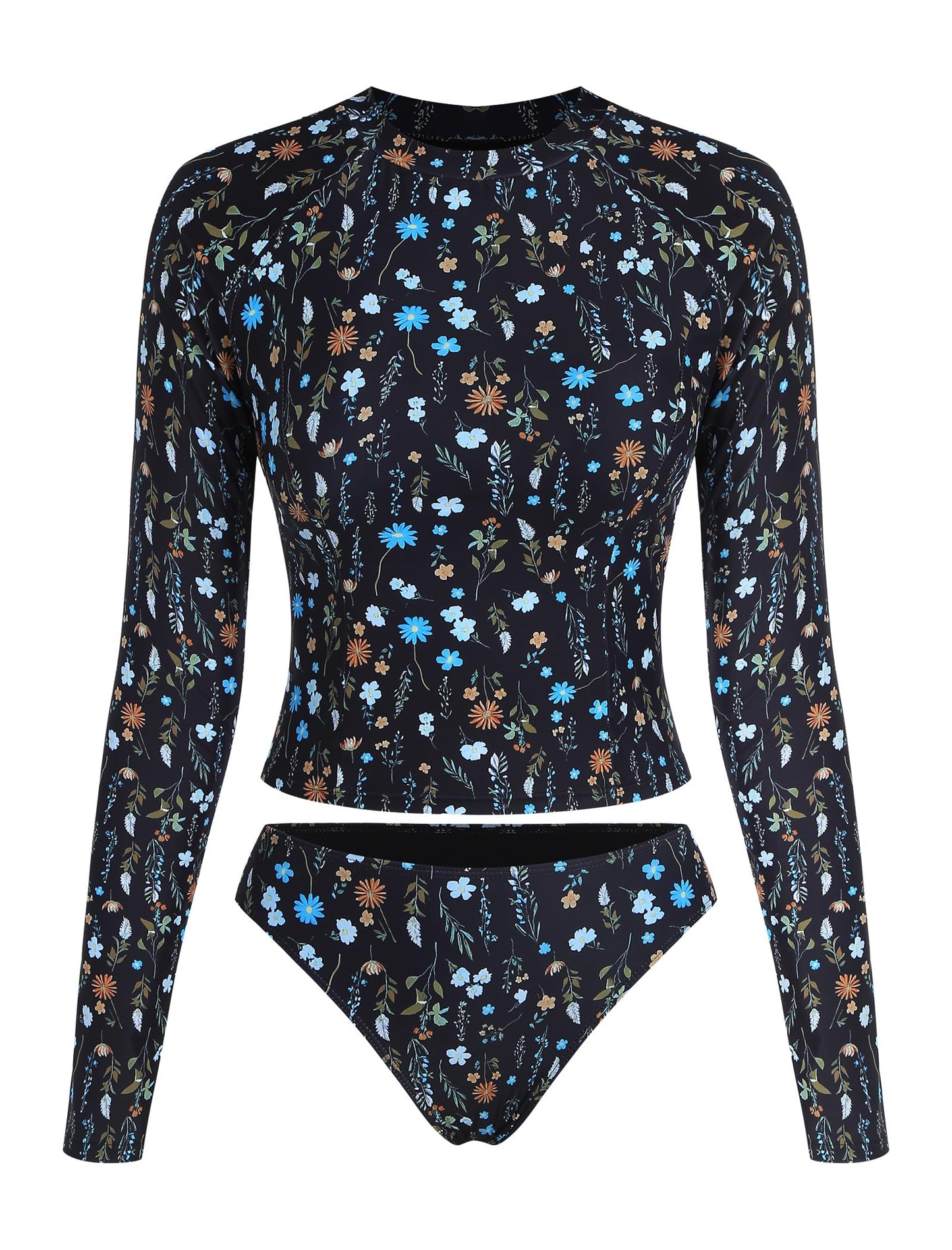 ZAFUL Womens Rash Guard Swimsuits Long Sleeve Sun Protection Bathing Suit Tropical Swim Shirts with Briefs Multi Floral S