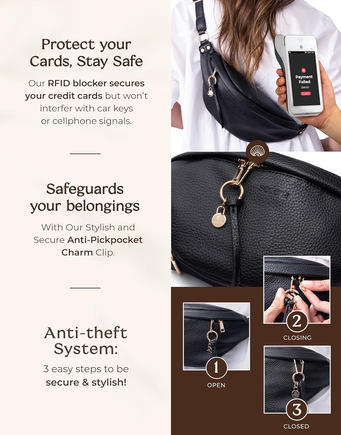 Anti Pickpocket Bag - RFID Crossbody Bag for Travel, Adjustable Strap Multiple Compartments Anti Theft Crossbody Bags for Women Vegan Travel Size Essentials Crossbody Bags for Women Large Size