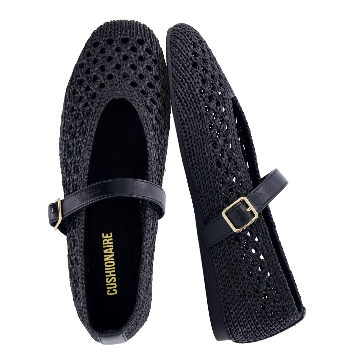 CUSHIONAIRE Graff Mary Jane Shoes for Women, Woven Ballet Flats with Adjustable Buckle Strap, Lightweight Slip On Shoes